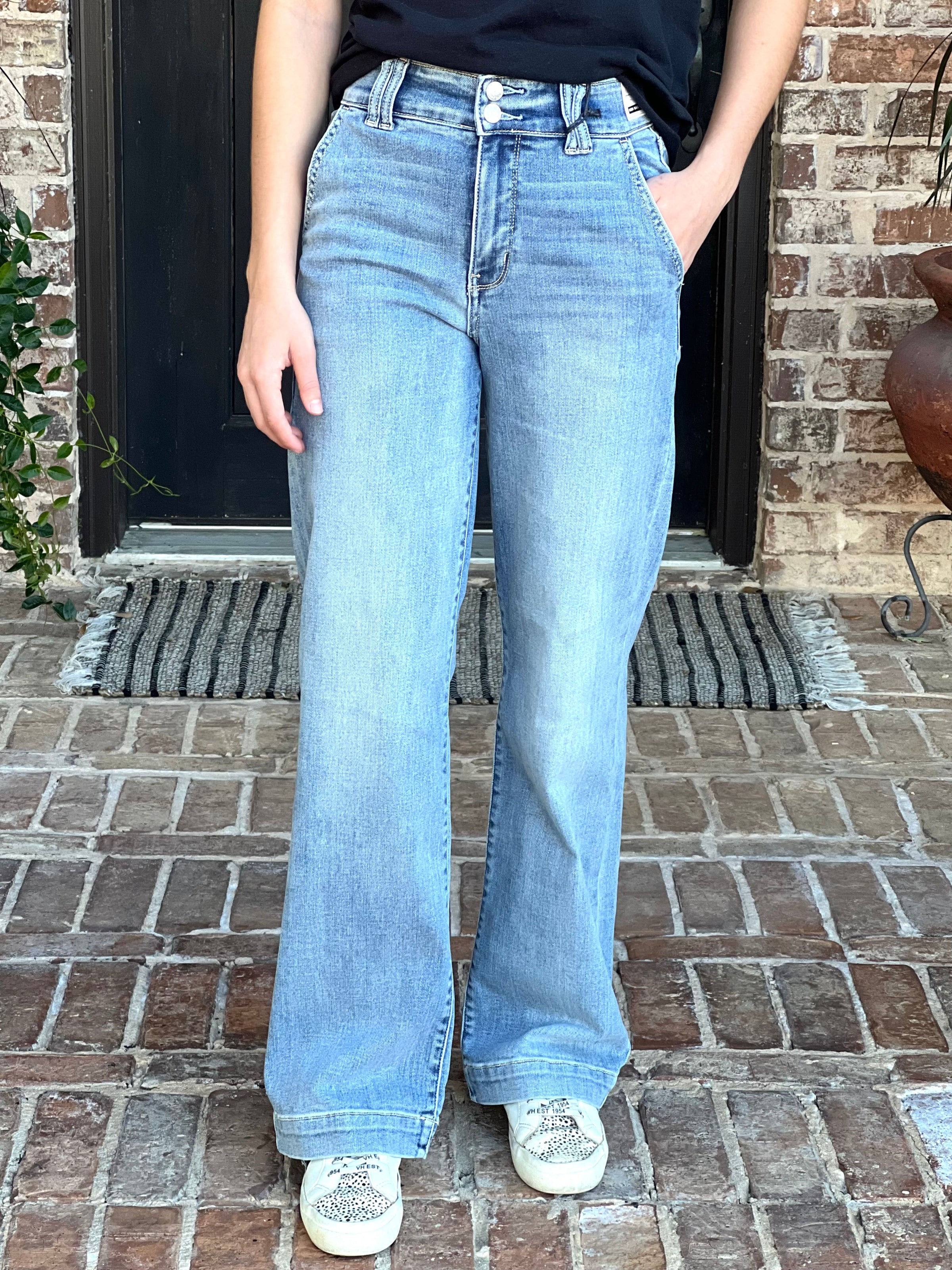 Judy Blue | Judy Blue High Waist Double Button Trouser Wide Leg Denim Jeans