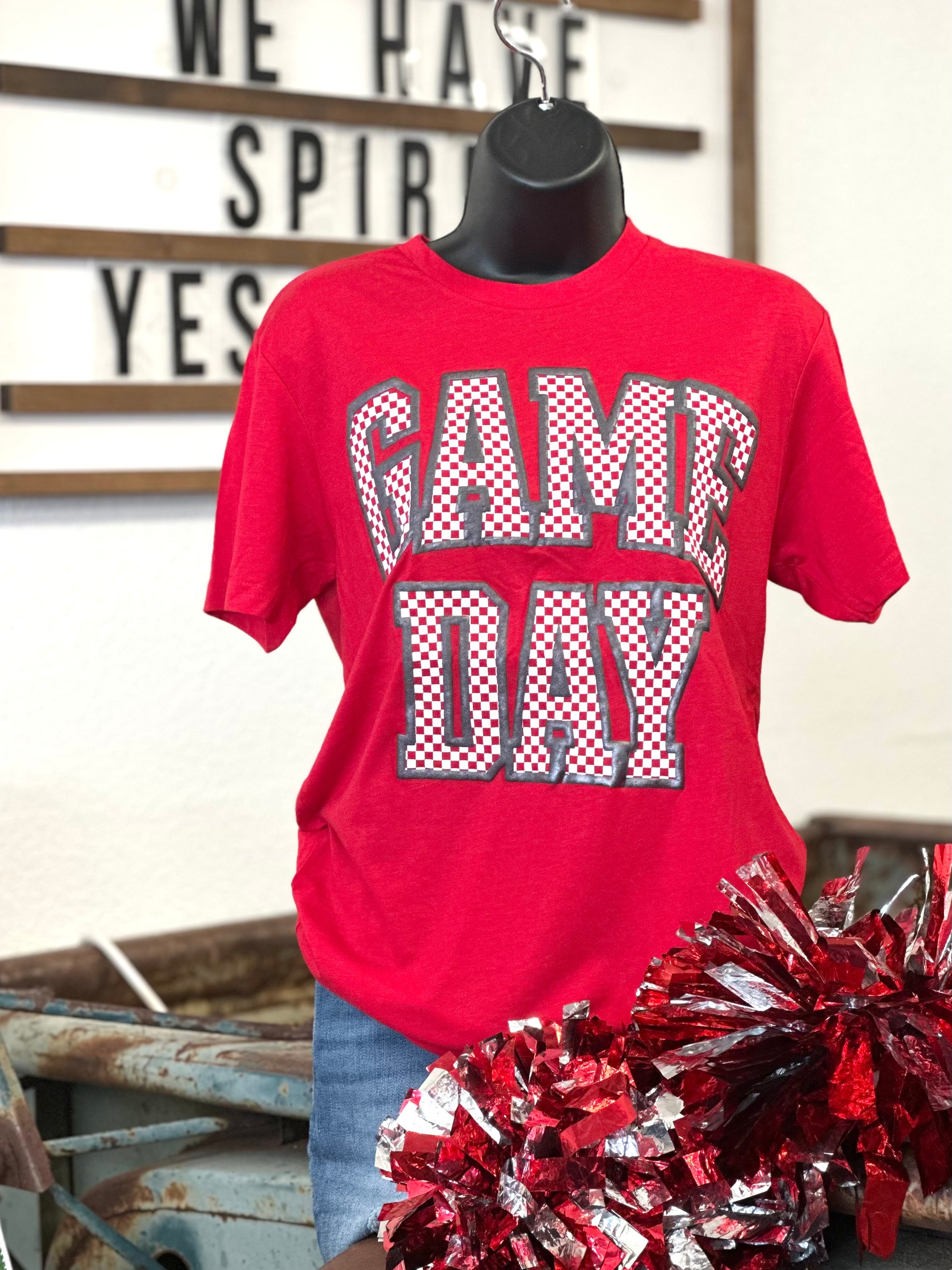 Red Checkered Game Day Tee