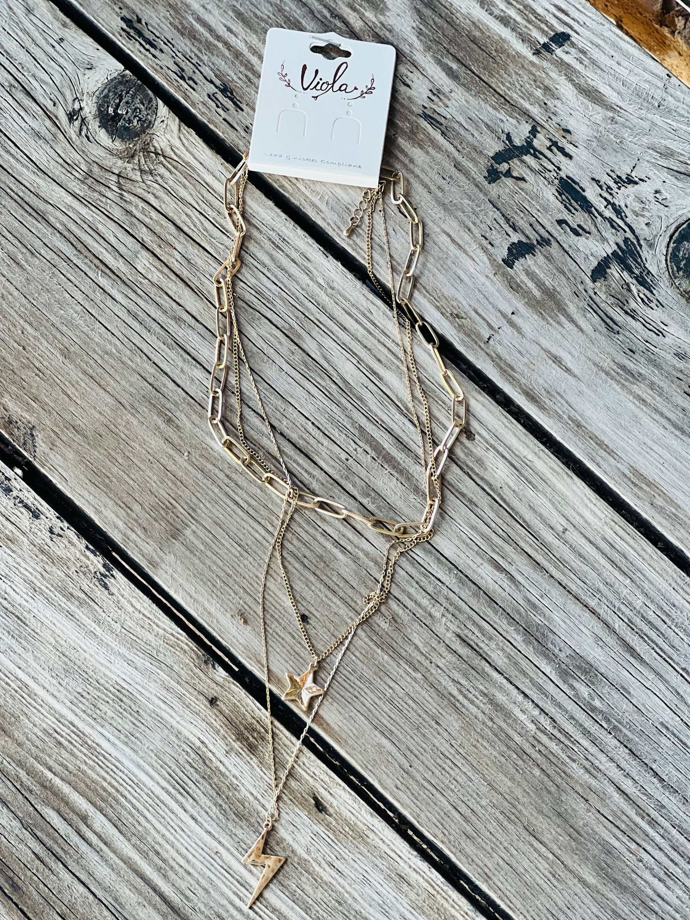 Star & Bolt Chain Layered Necklace