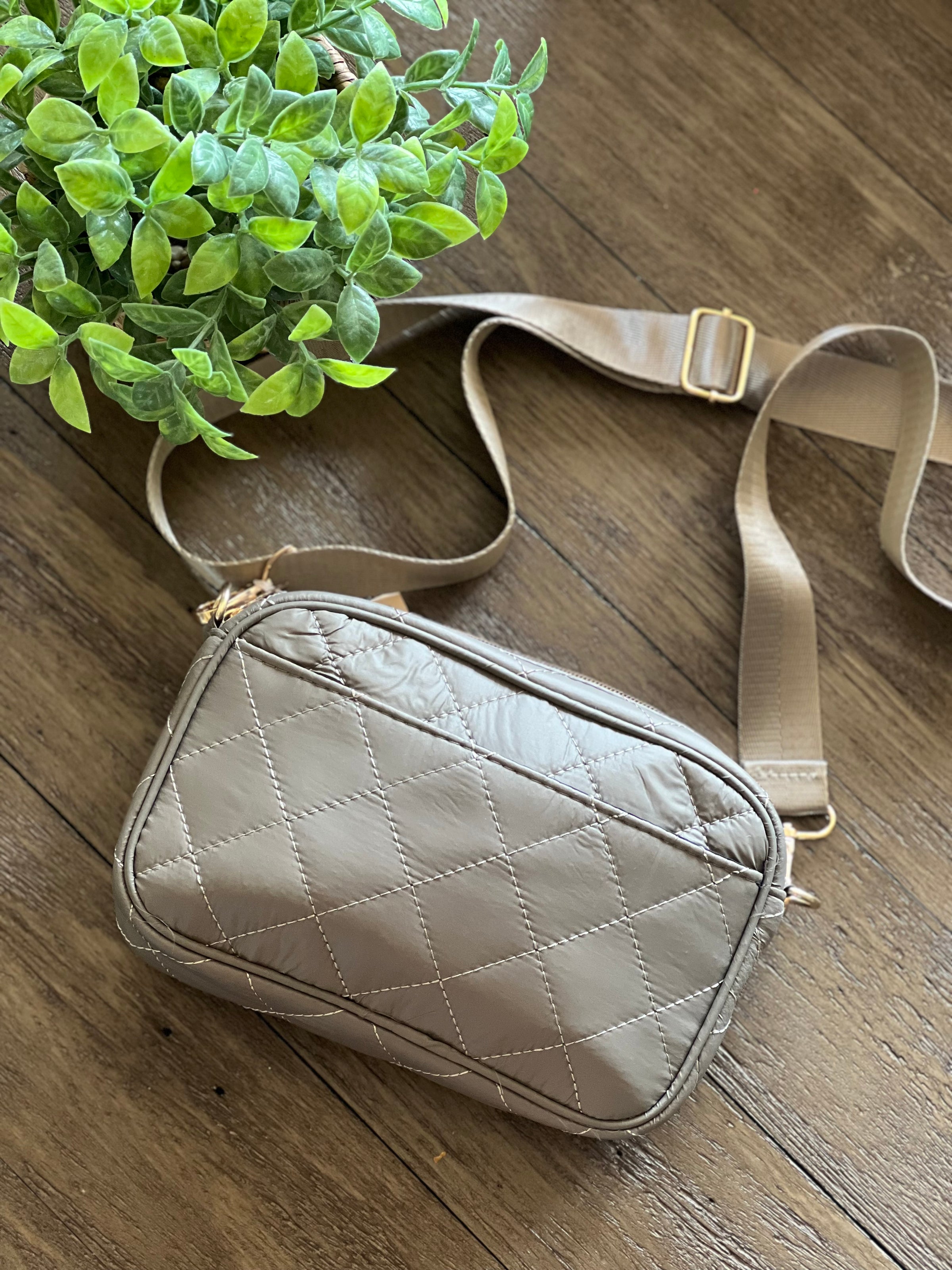 Taupe Quilted Crossbody
