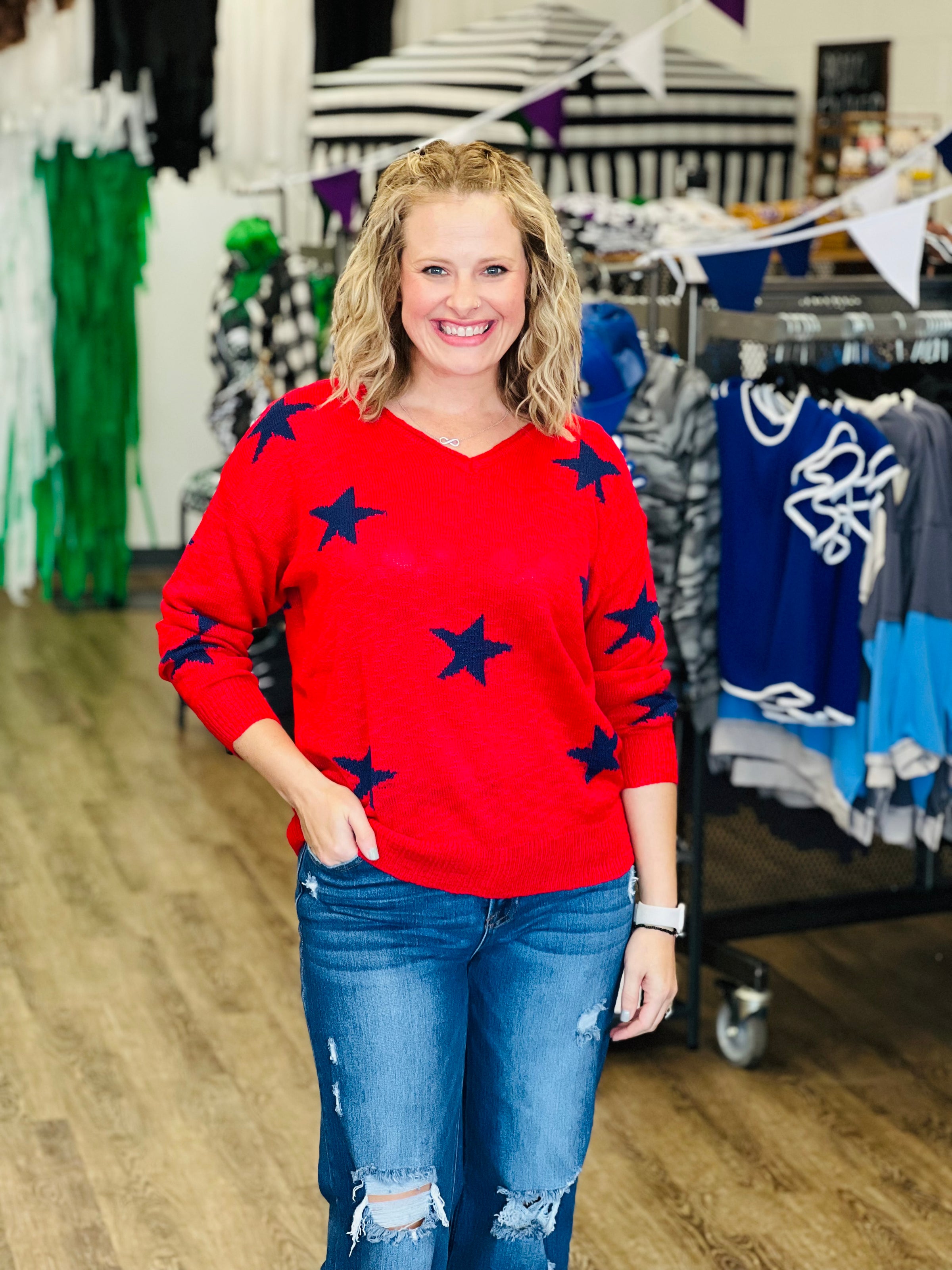 Red & Navy Sweater w/Stars