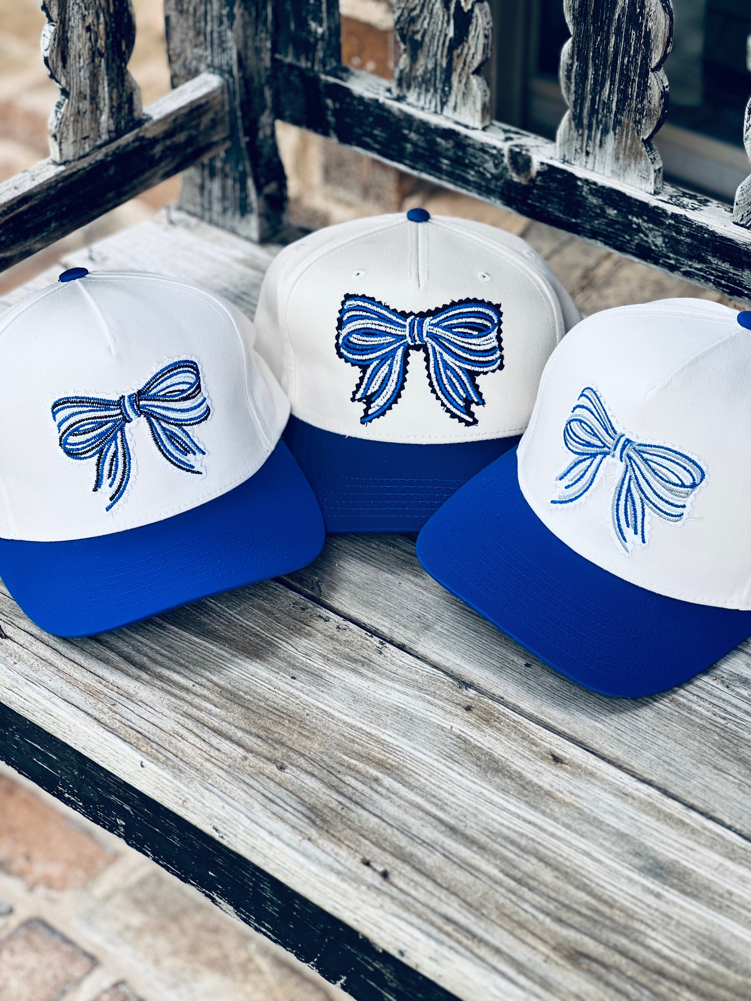 Blue Embroidered Bow Canvas Hat