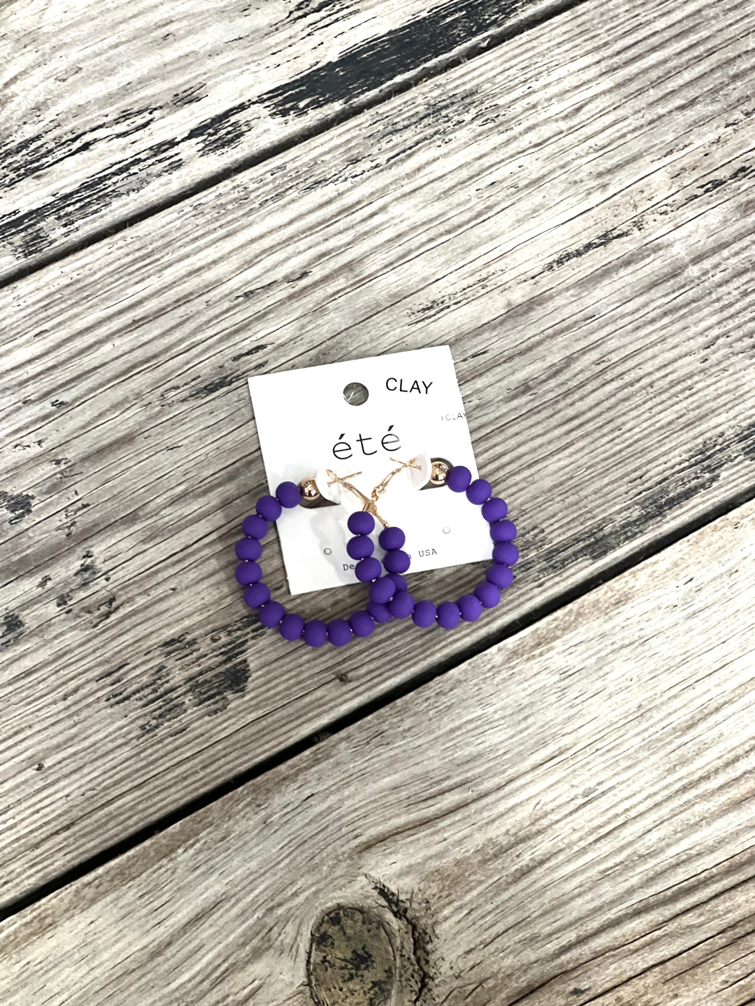 Purple Matte Clay Ball Hoops