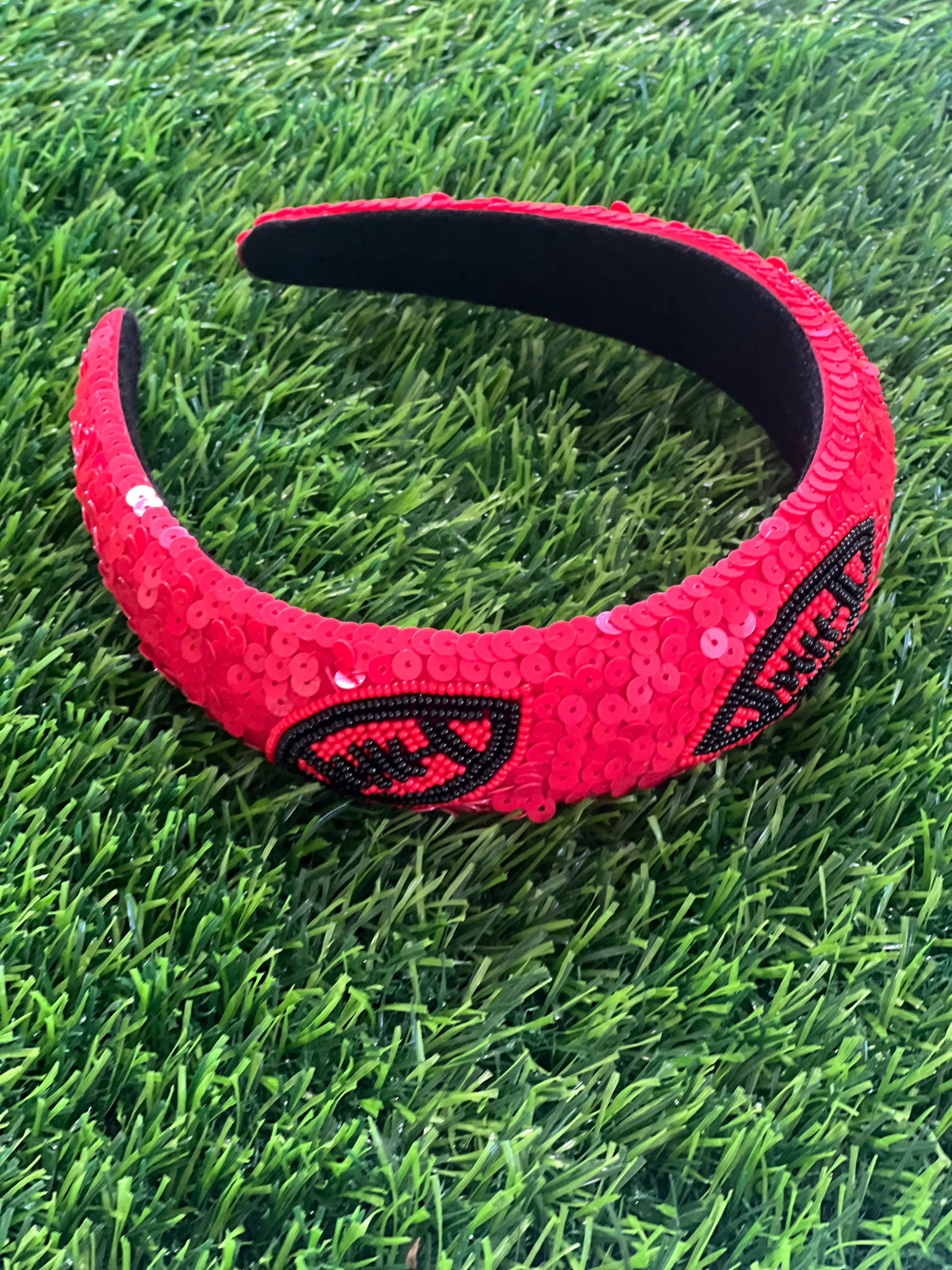 Red & Black Football Bead Headband