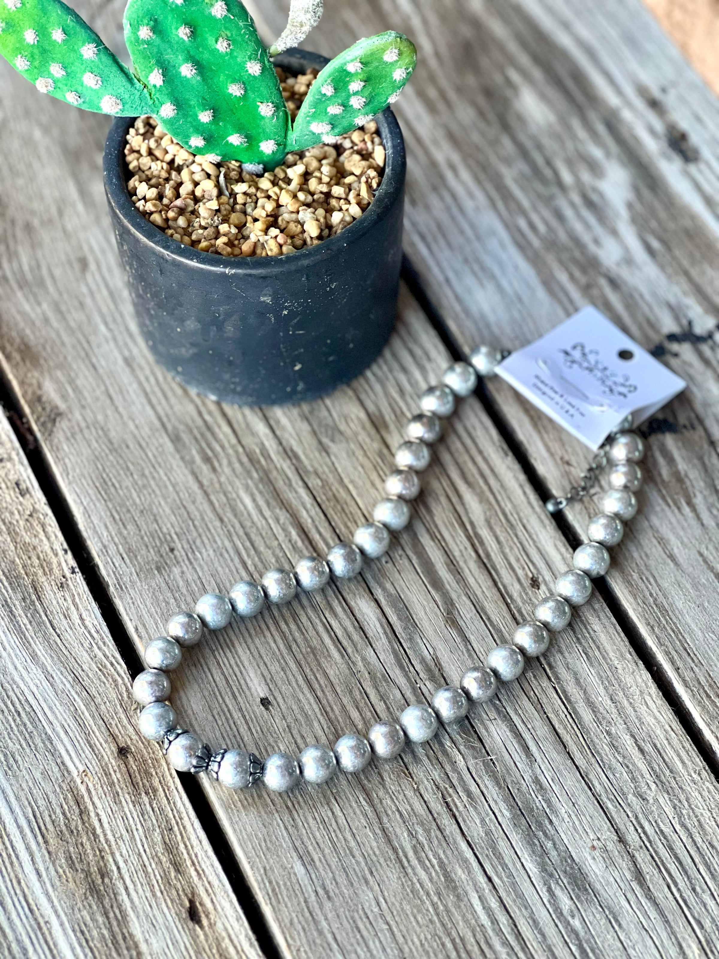 Brushed Silver Beaded Shortie Necklace