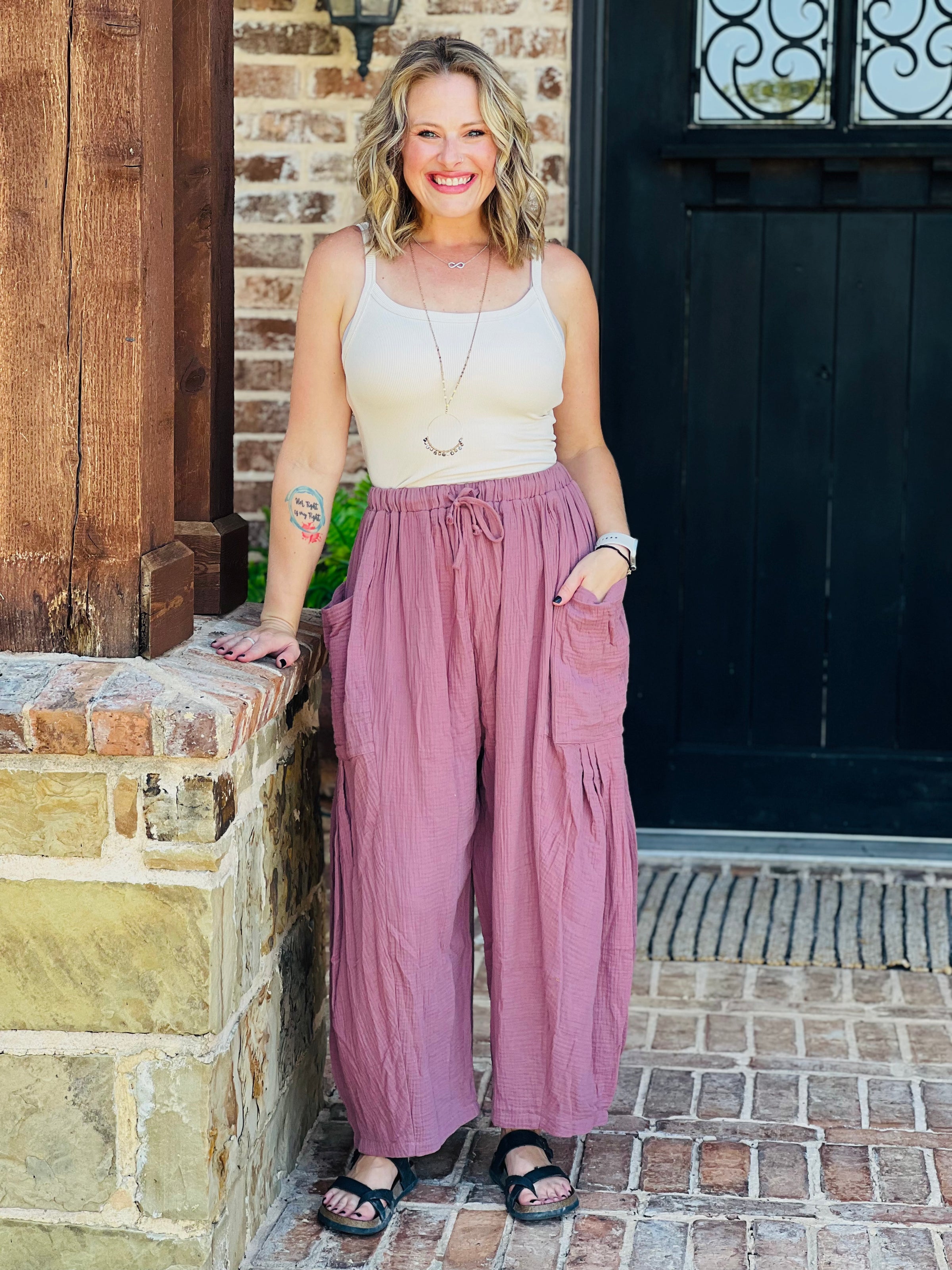 Mauve Gauze Palazzo Pants