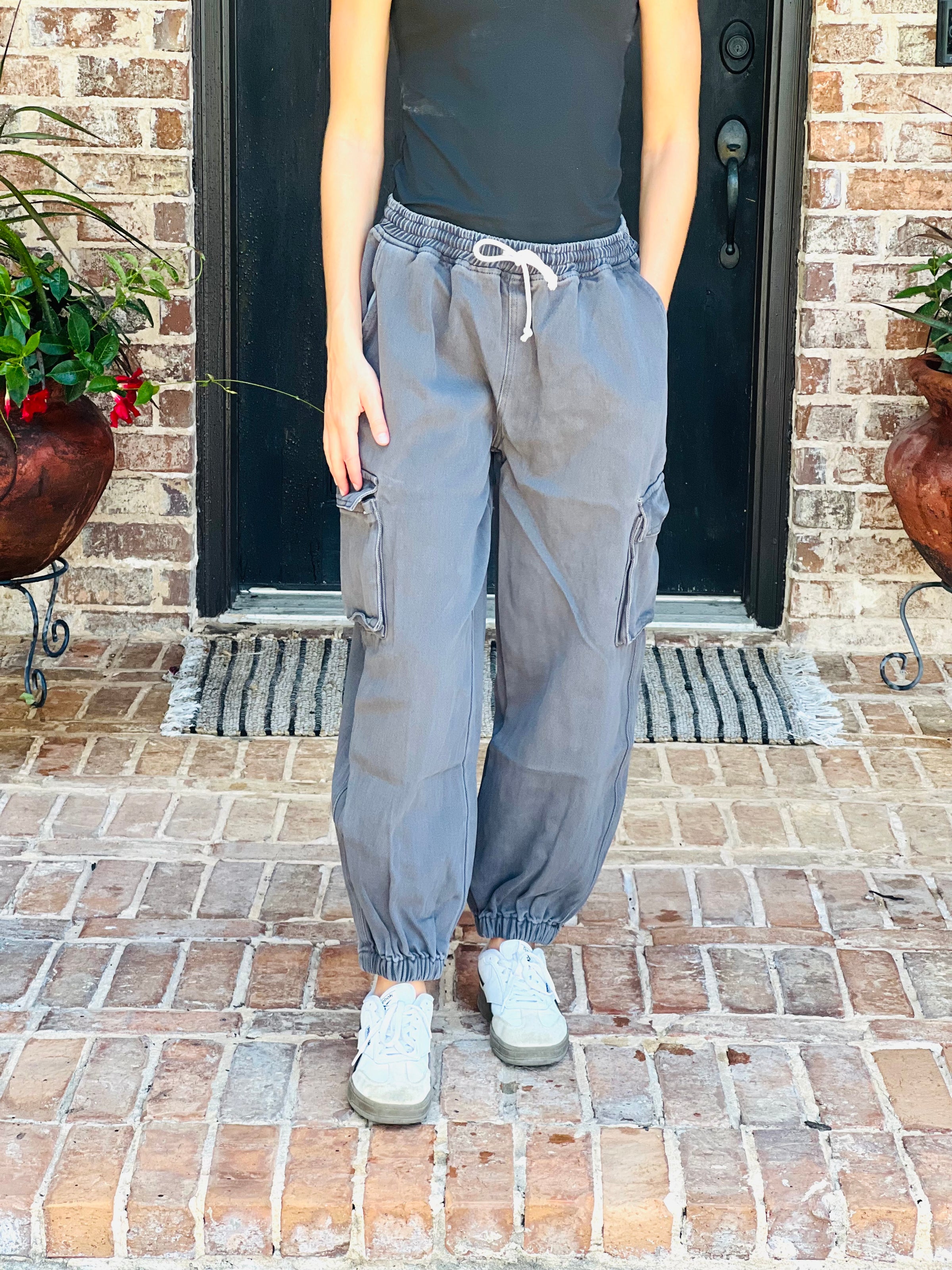 Charcoal Denim Cargo Joggers