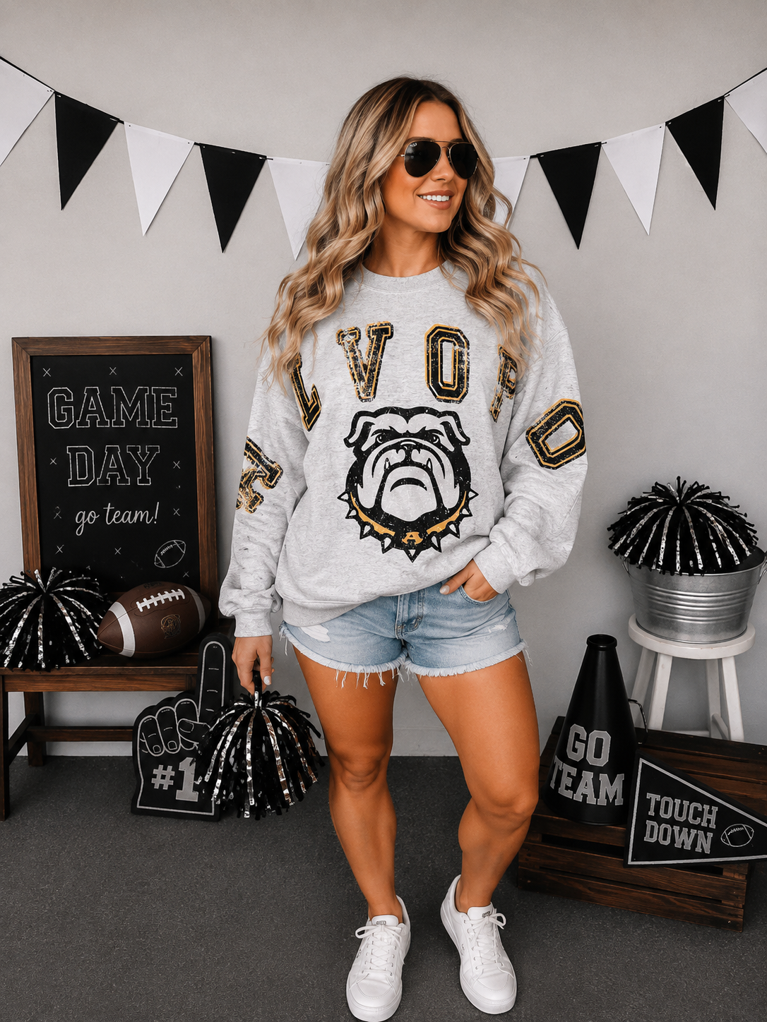 Alvord Bulldogs Ash Distressed Crossbody Sweatshirt