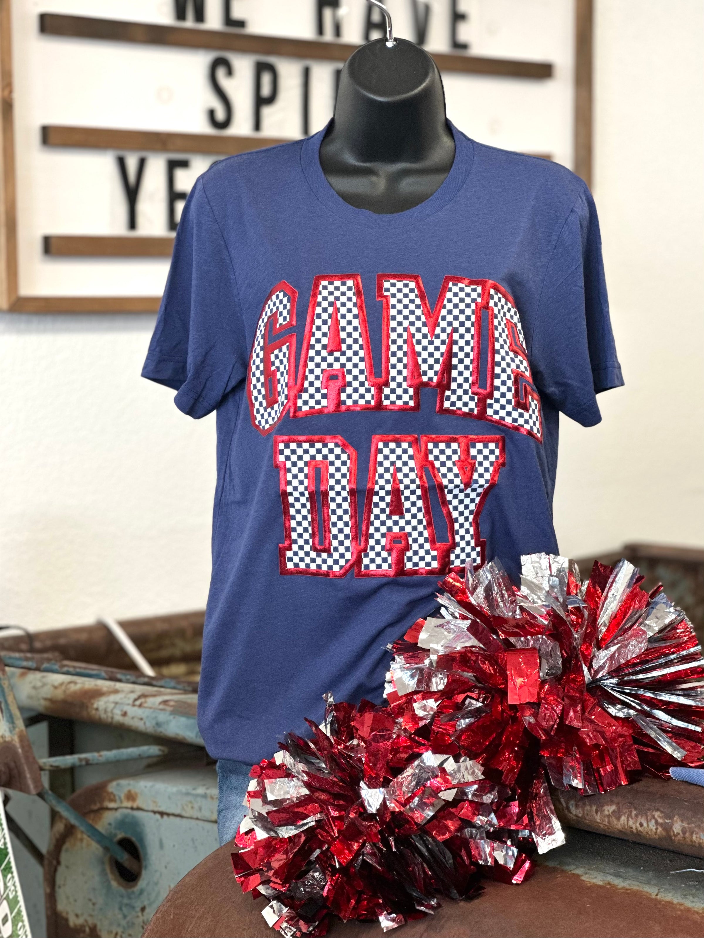 Navy & Red Checkered Game Day Tee