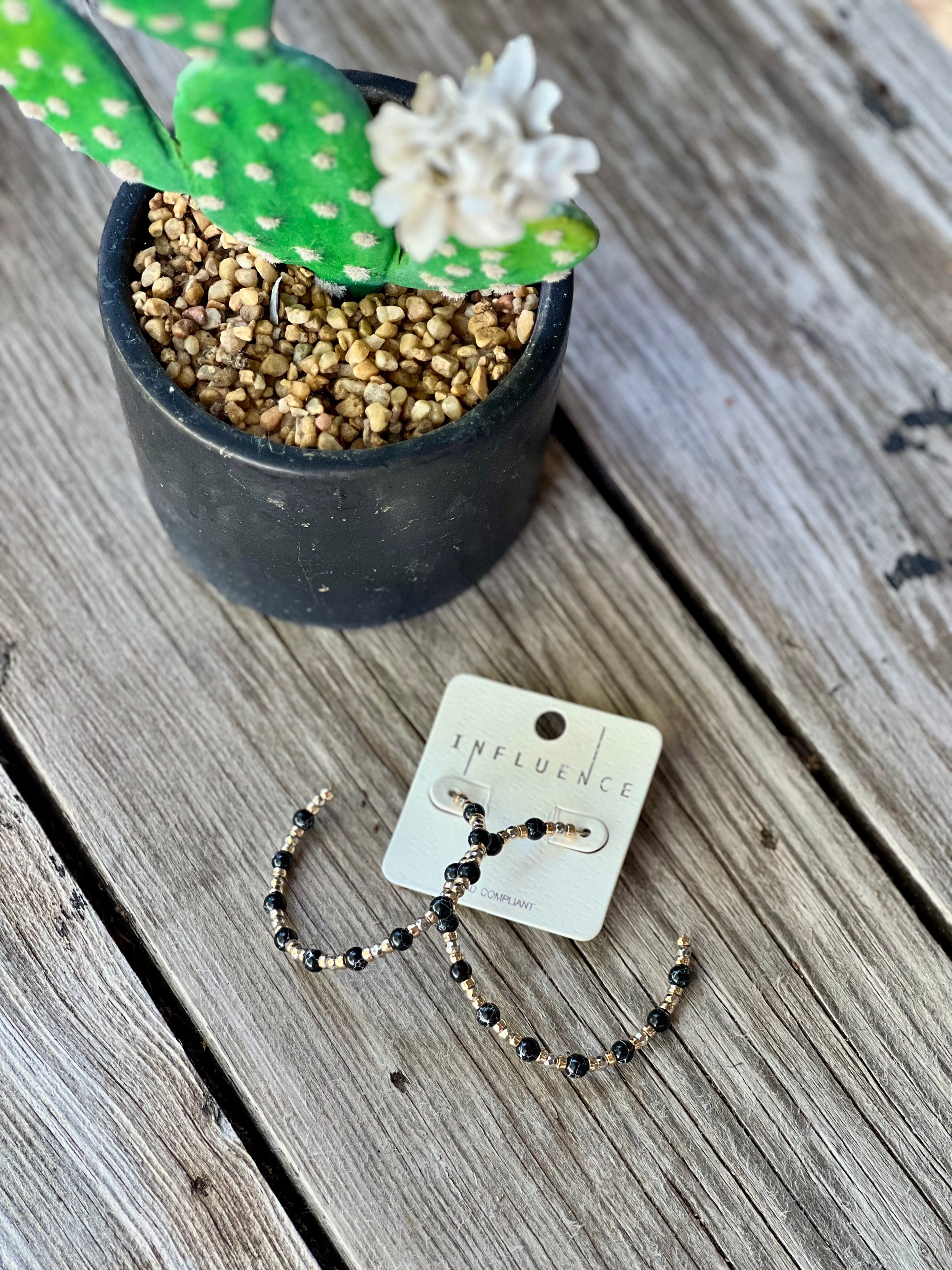 Sophi Gold & Black Beaded Hoops
