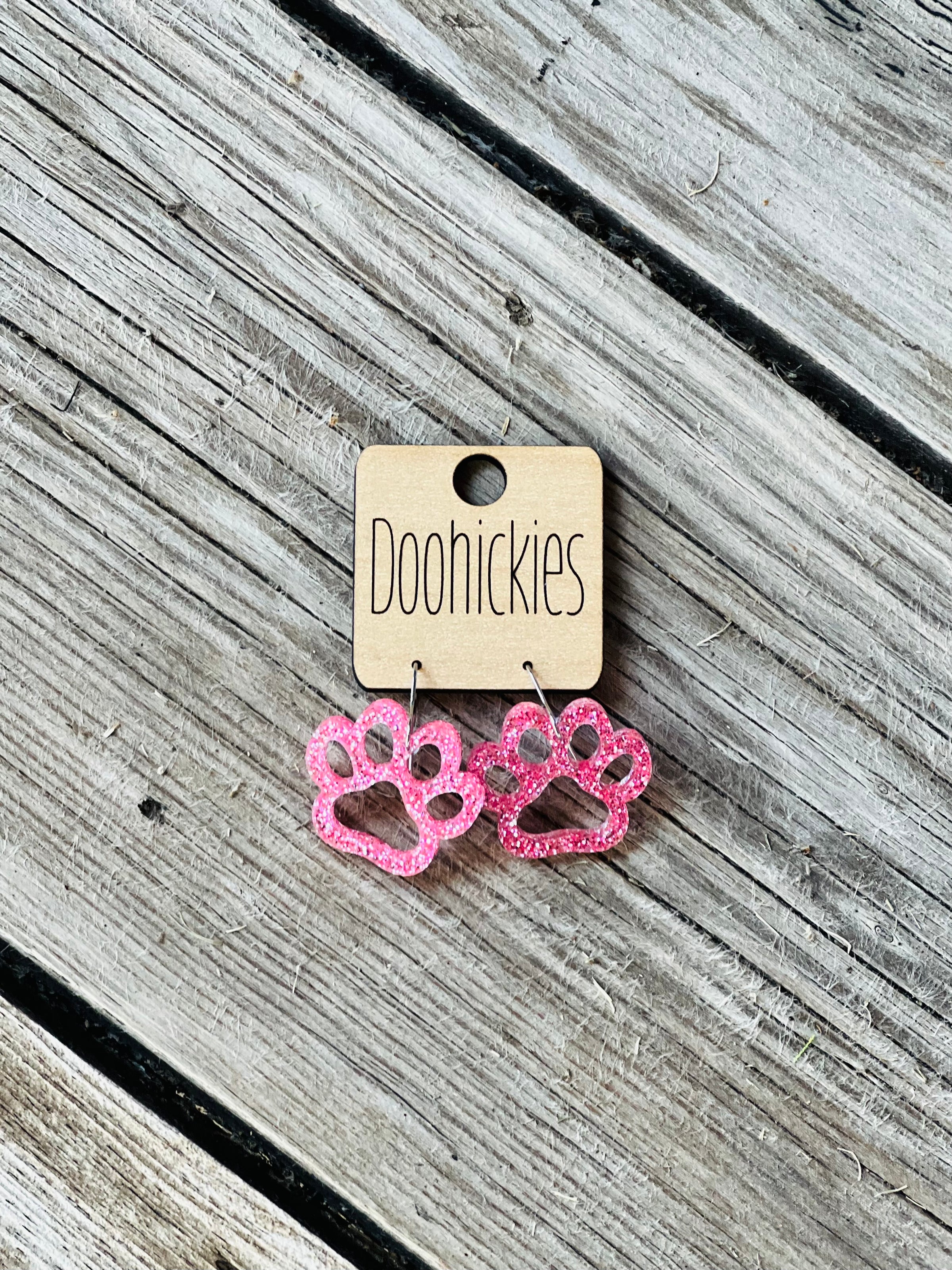 1.5" Pink Out Acrylic Cutout Paws -Spirit Earrings
