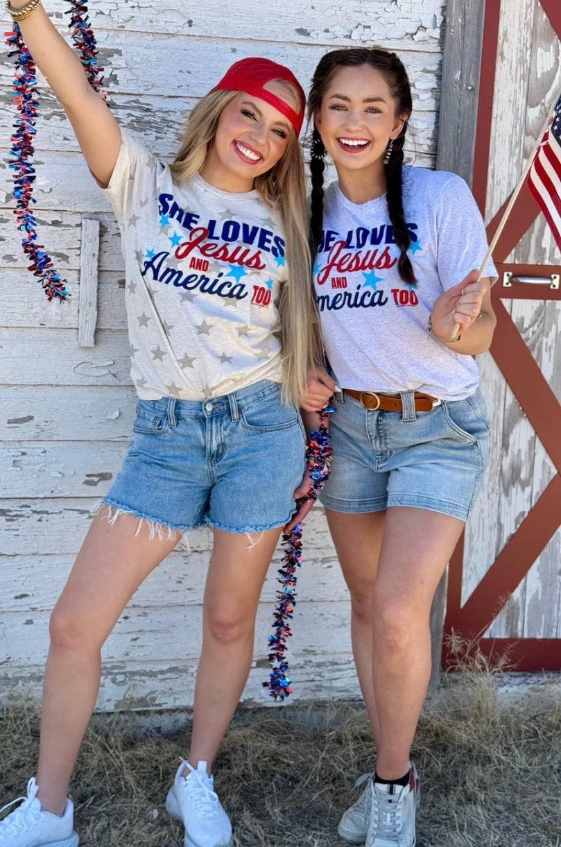 She Loves Jesus & America Too Star Tee
