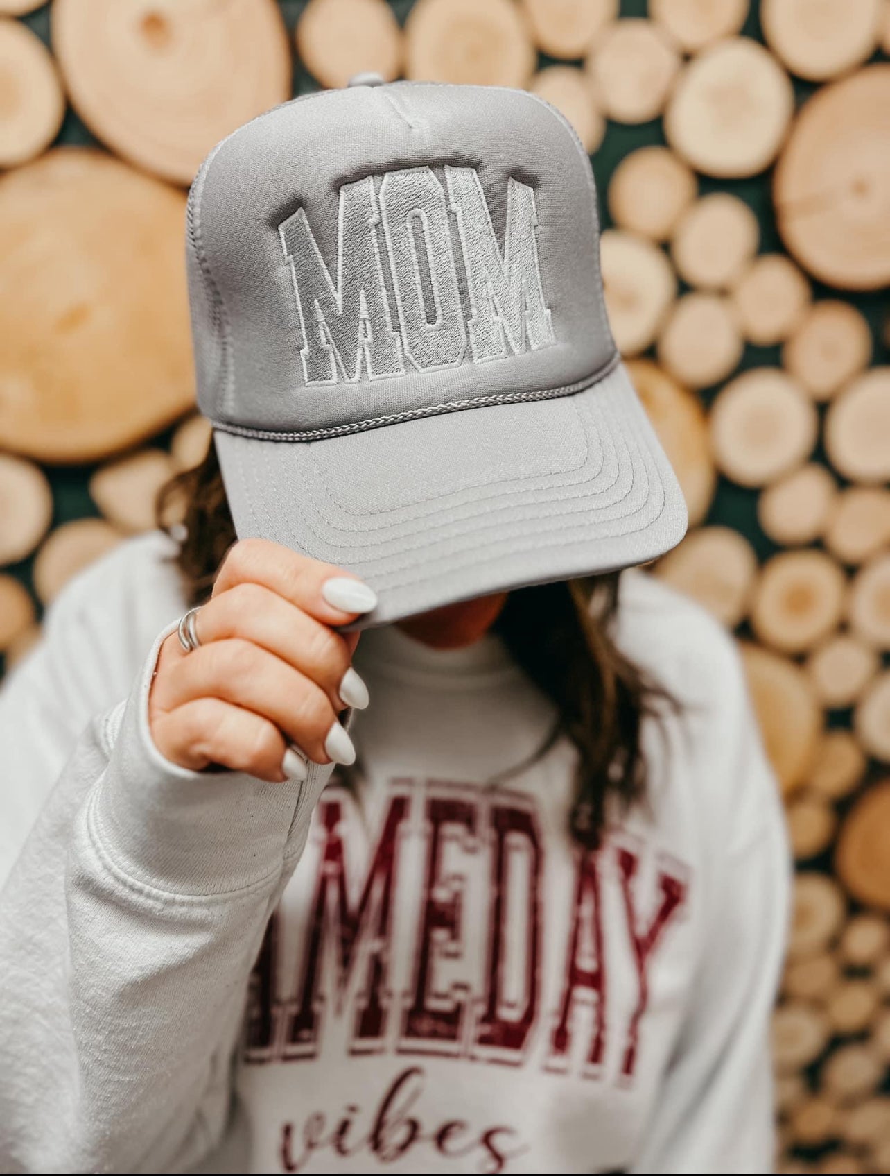 Mom Grey on Grey Foam Trucker Cap