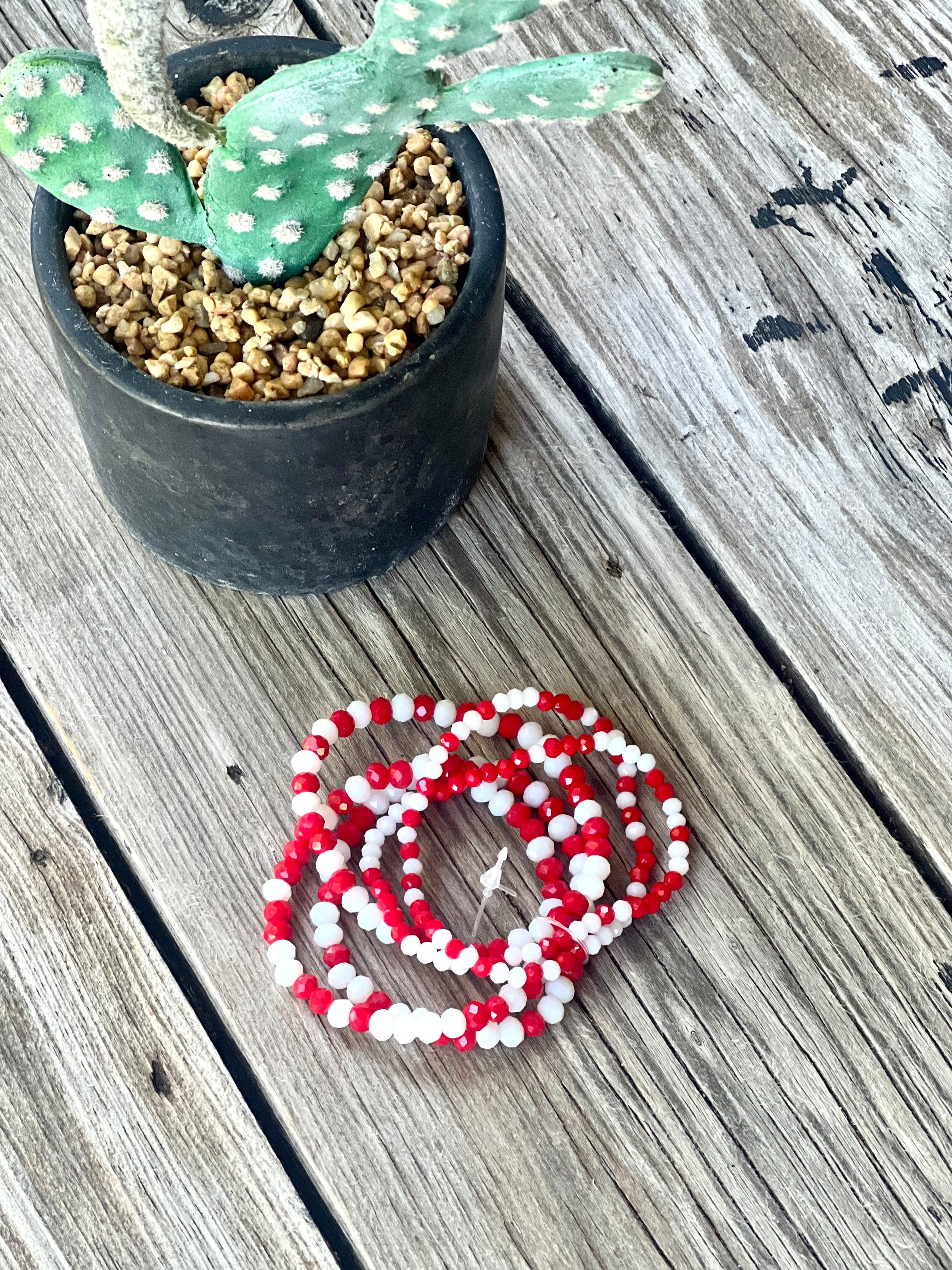 Red & White Mixed Bead Bracelets