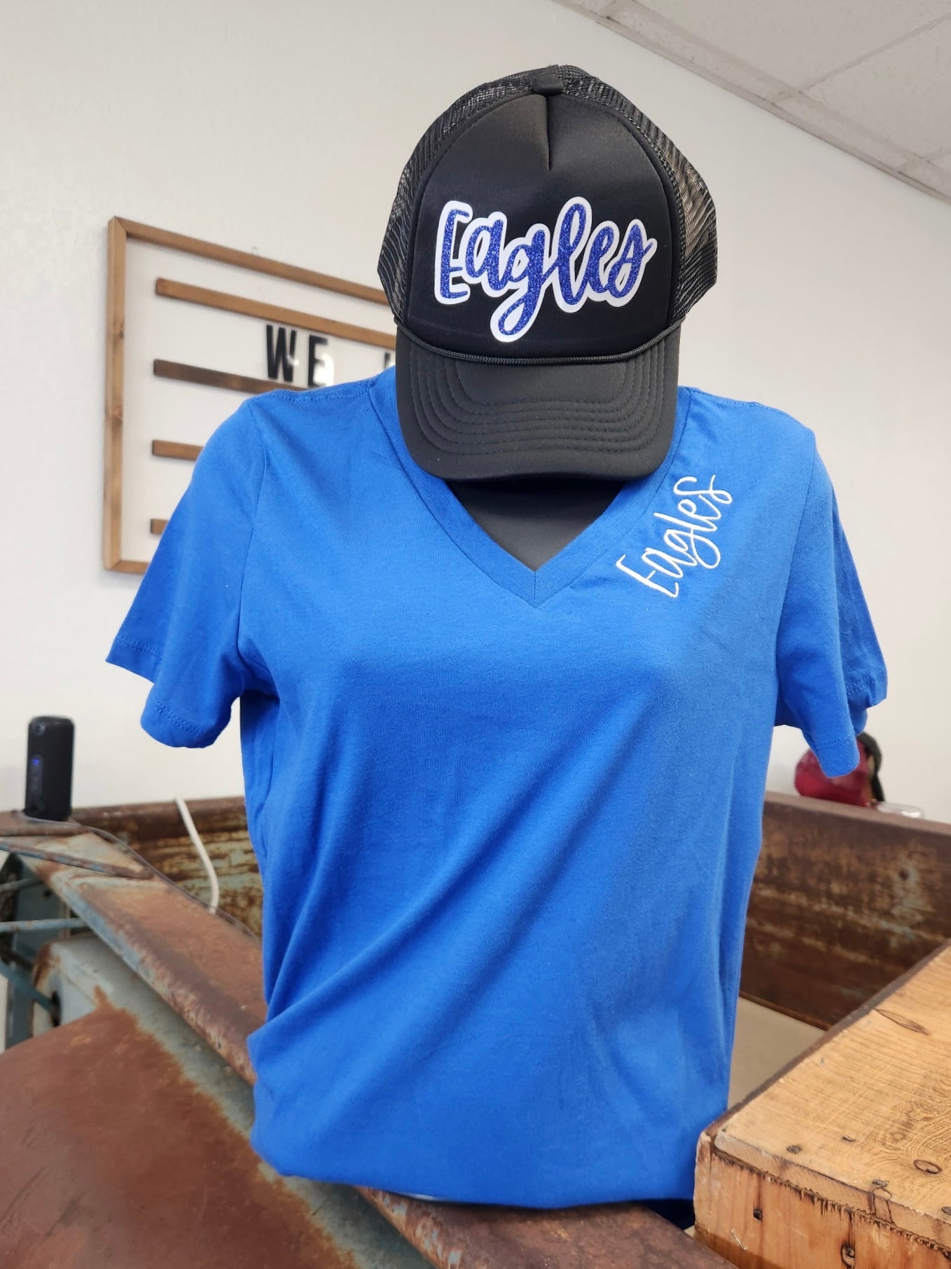 Blue Embroidered Eagles VNeck Tee