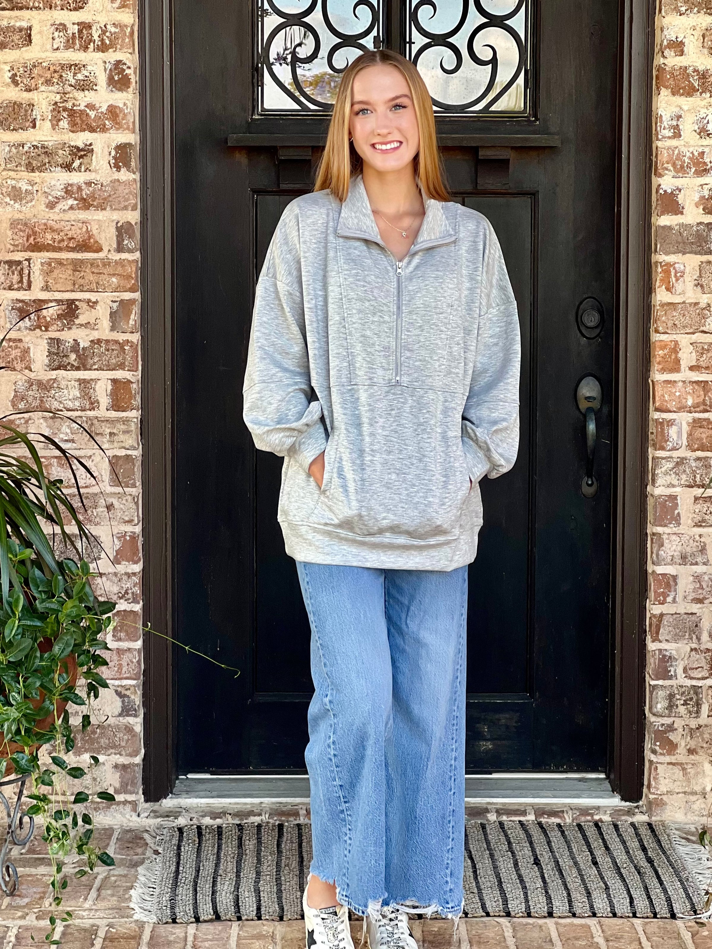 Mendy Heather Grey Quarter Zip Sweatshirt