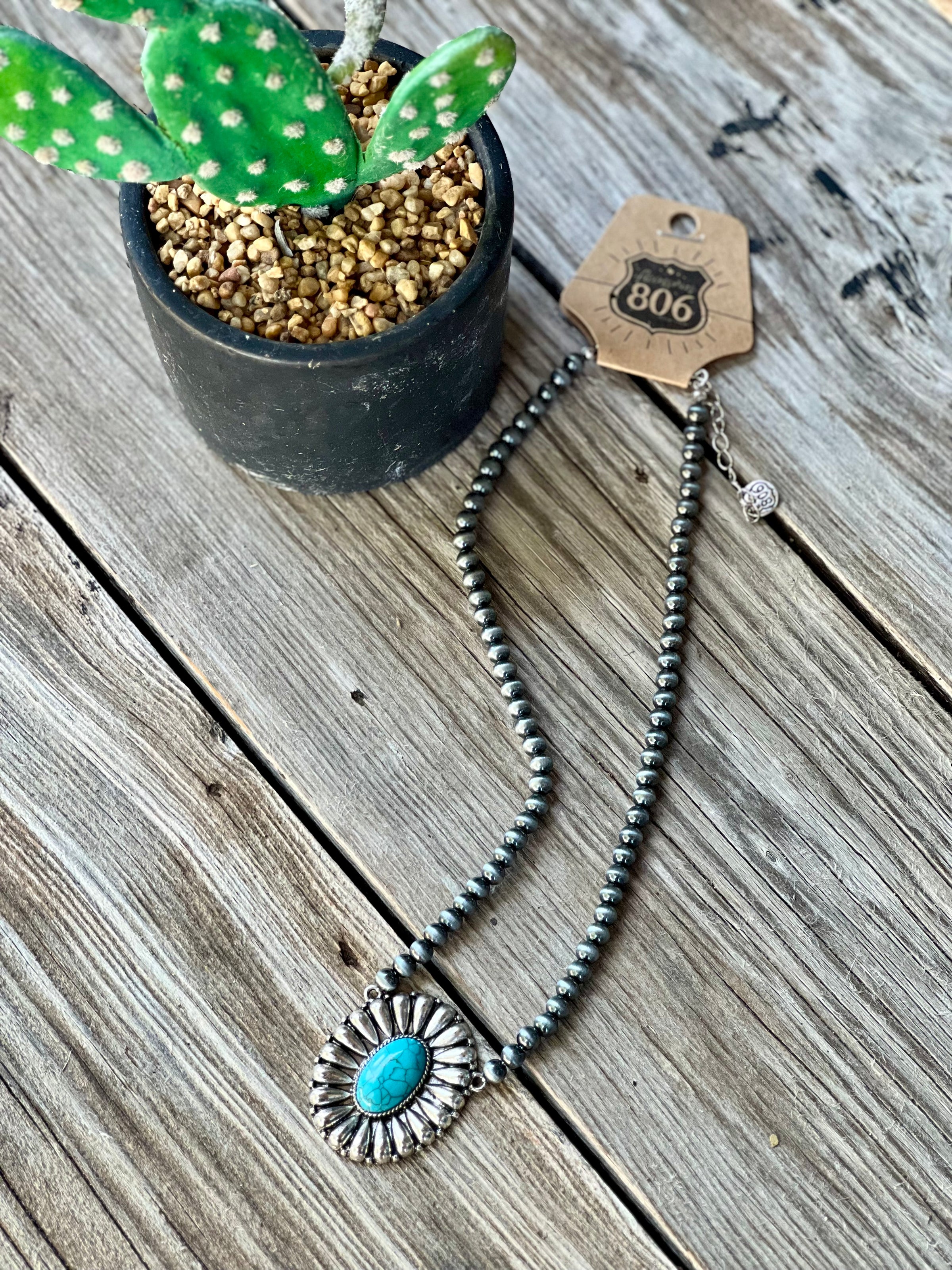 Silver Concho Flower Turquoise Stone Necklace