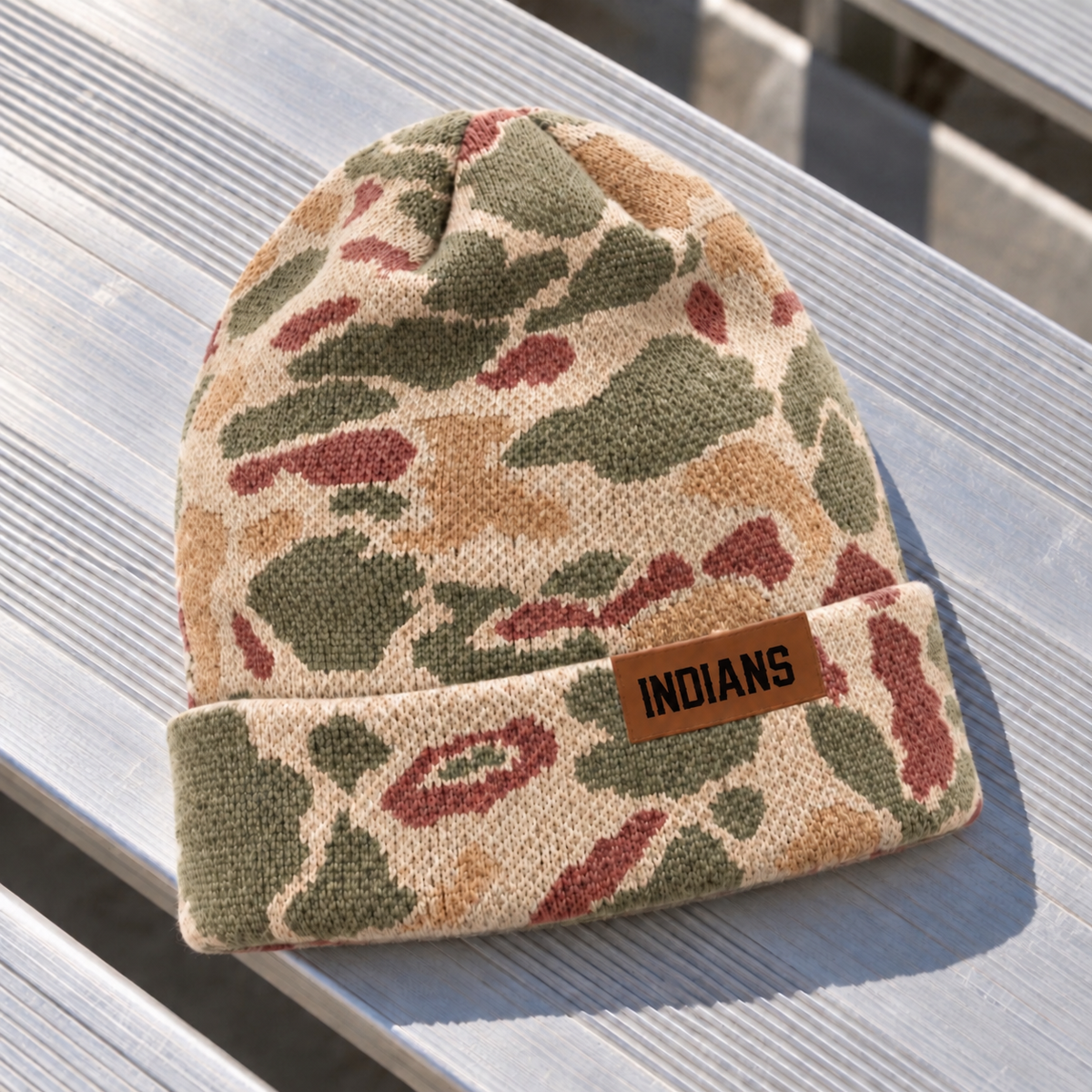 PREORDER | Indians Leather Patch Harvest Duck Camo Beanie
