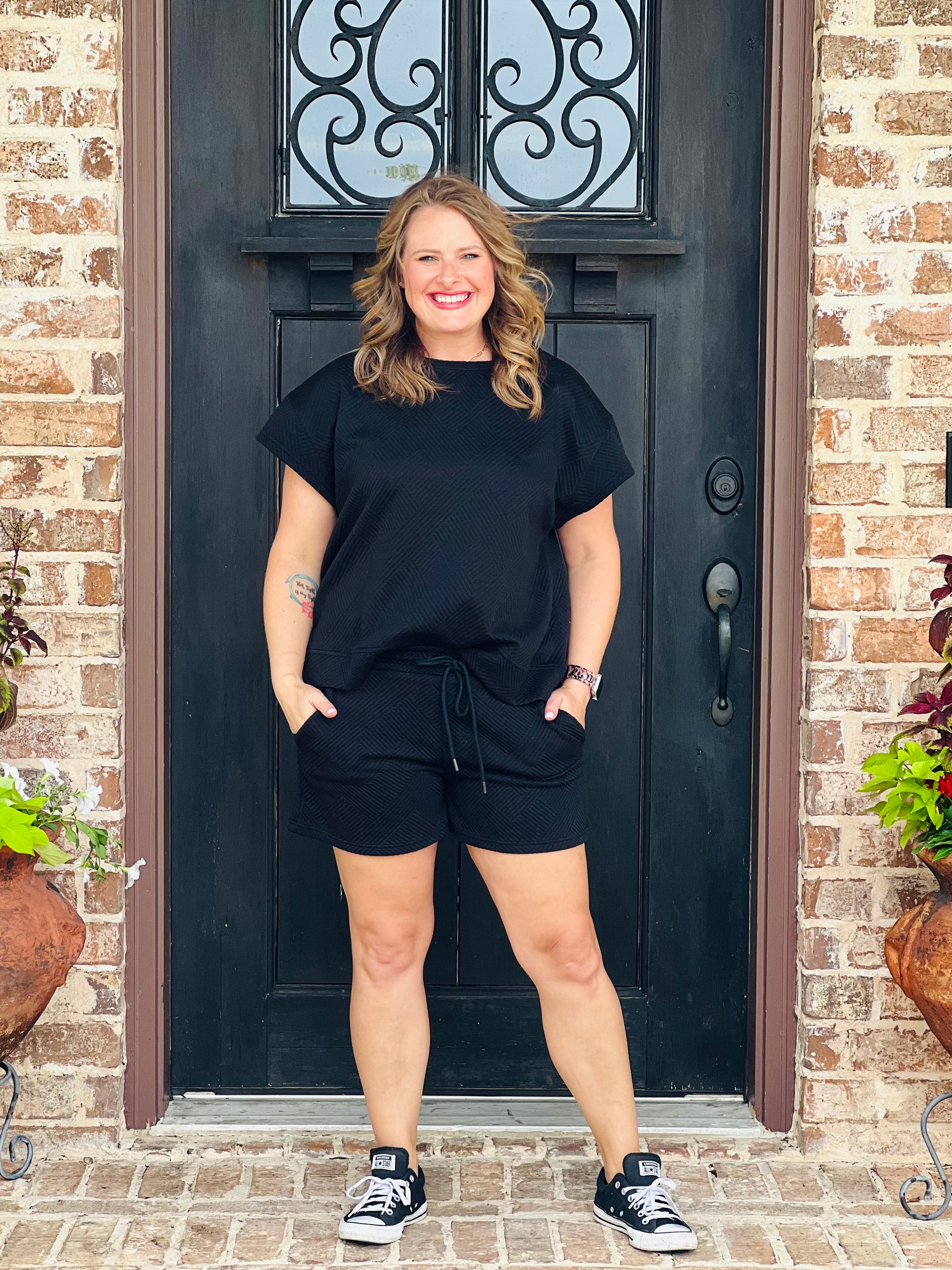 Black Getaway Textured Soft Shorts