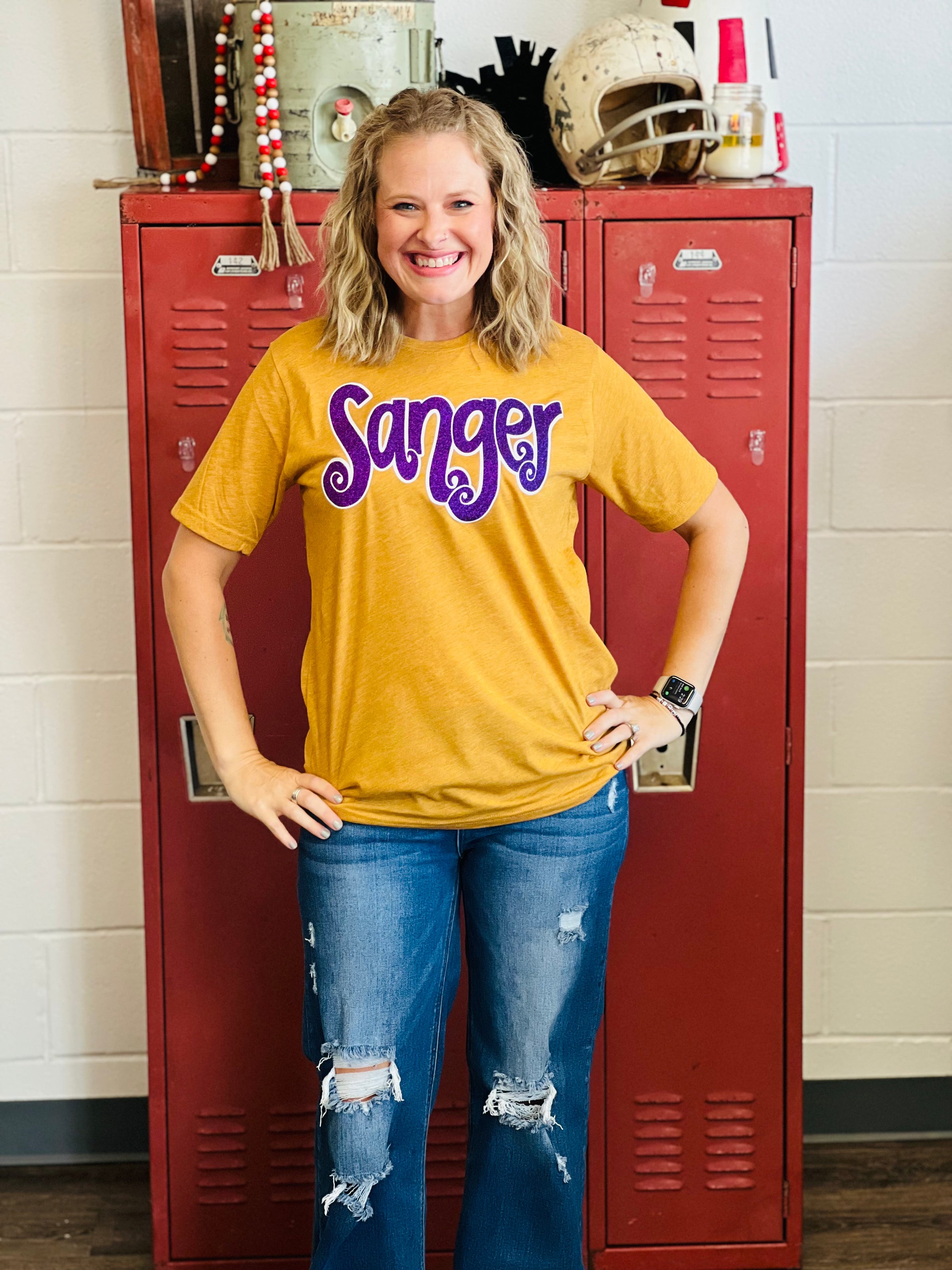 Sanger Handwritten Glitter Mascot Tee