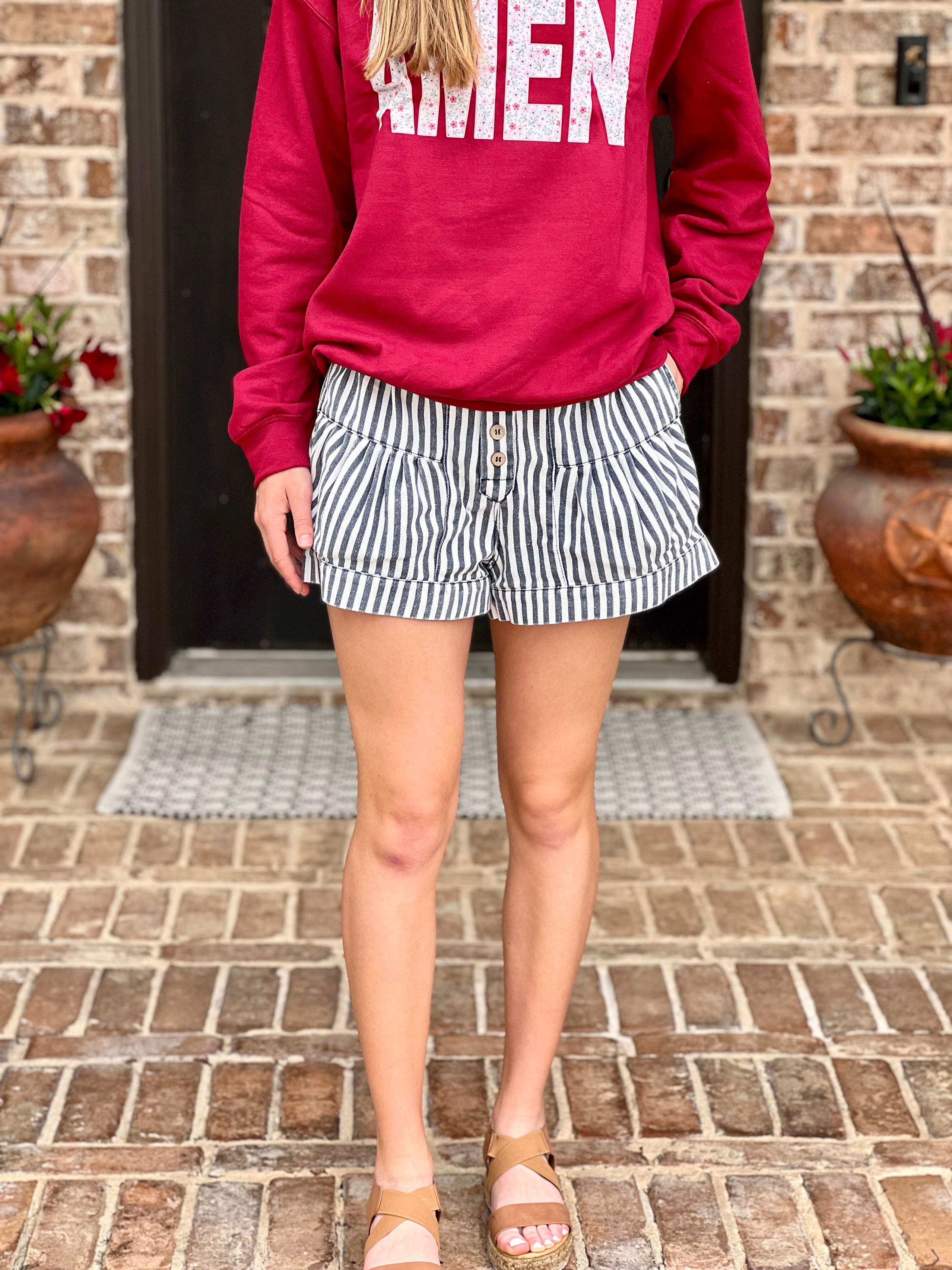 Navy Mineral Wash Striped Shorts