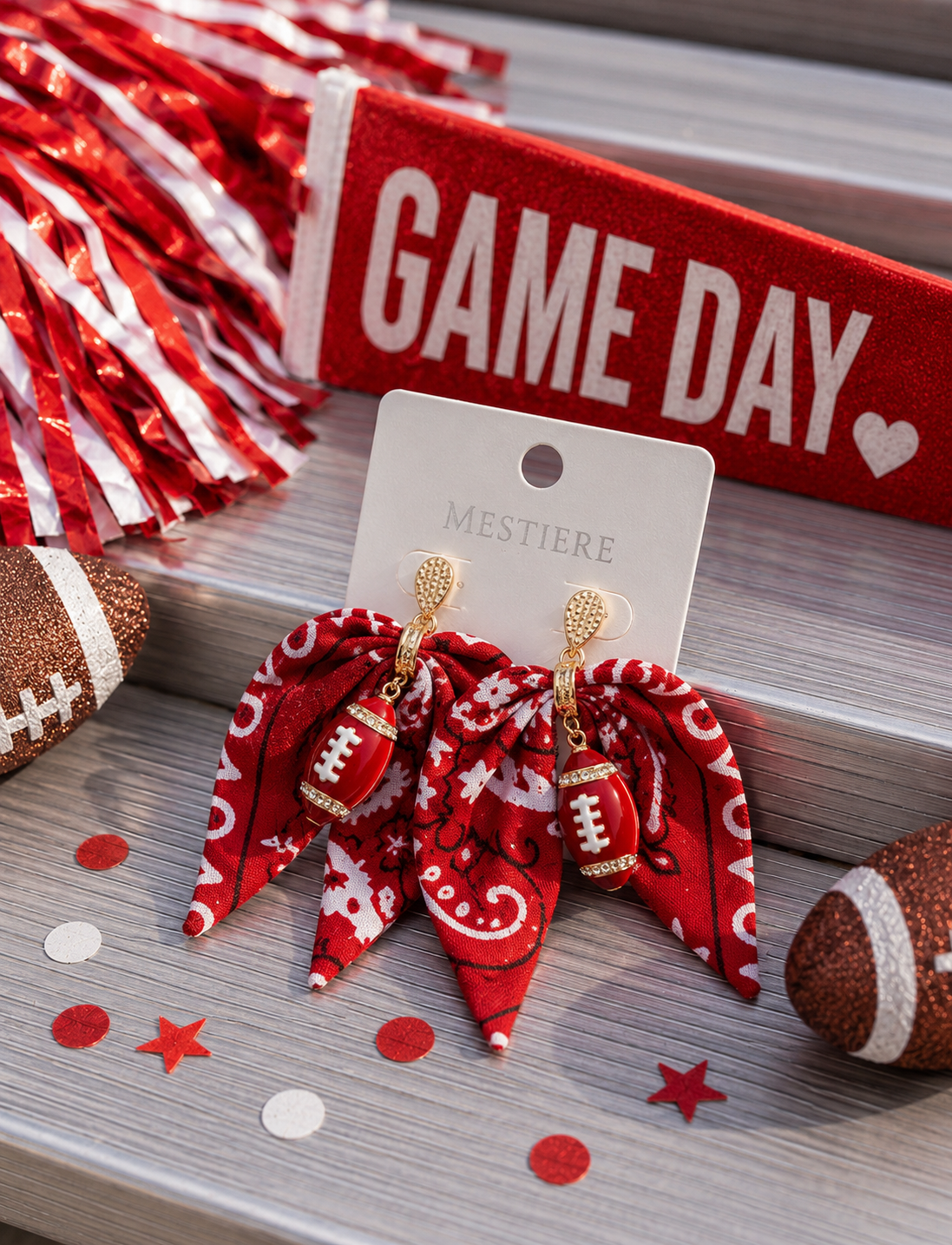 Bandana Babe Red Football Earrings
