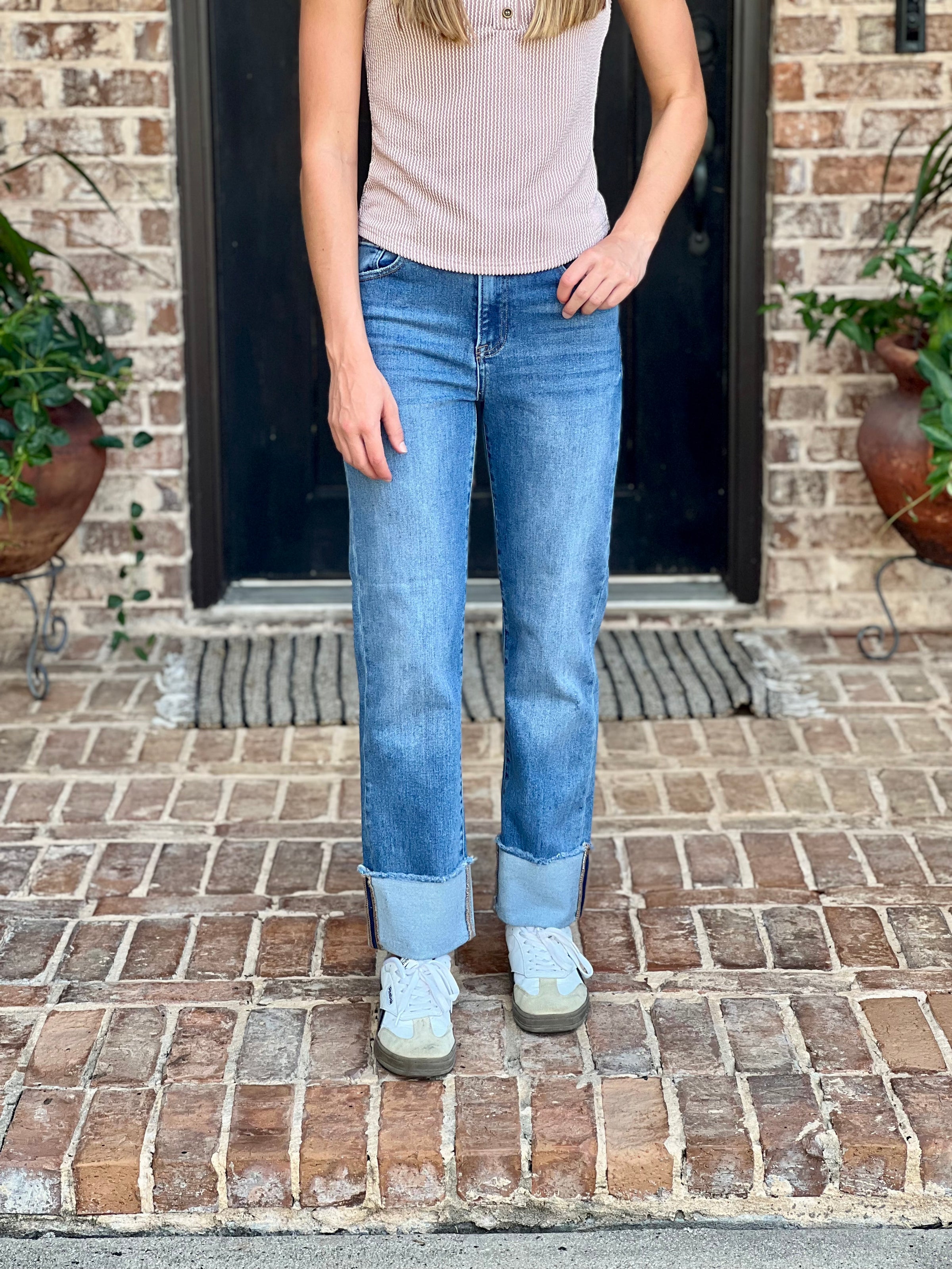 Risen | Kay High Rise Straight Cuffed Jeans