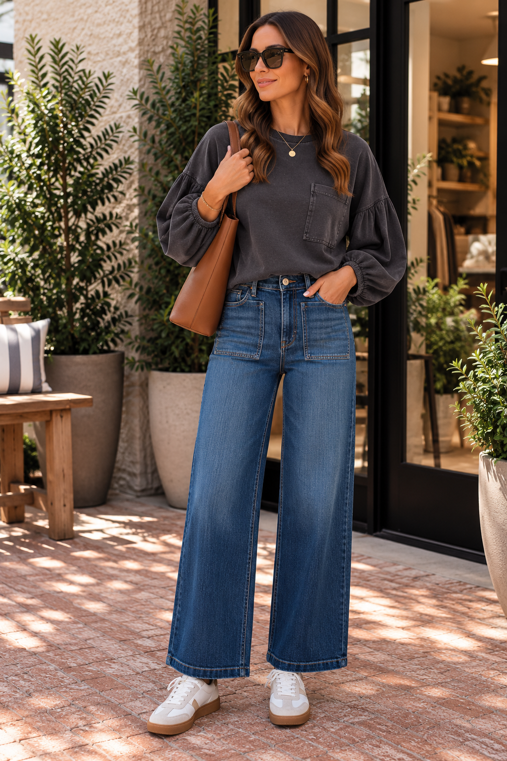 Washed Black Mineral Wash Puff Sleeve Boxy Top