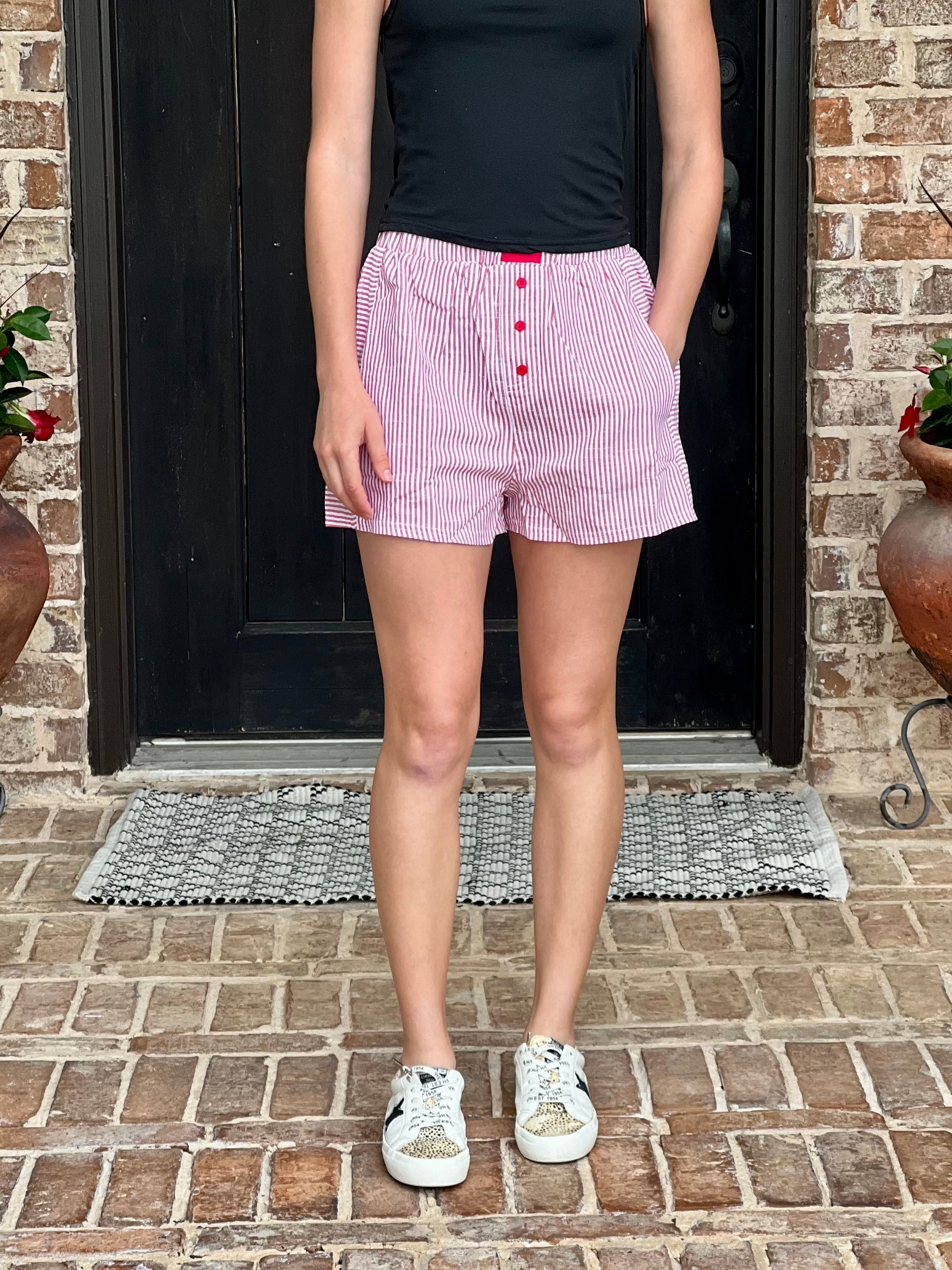 Red Striped Boxer Lounge Shorts