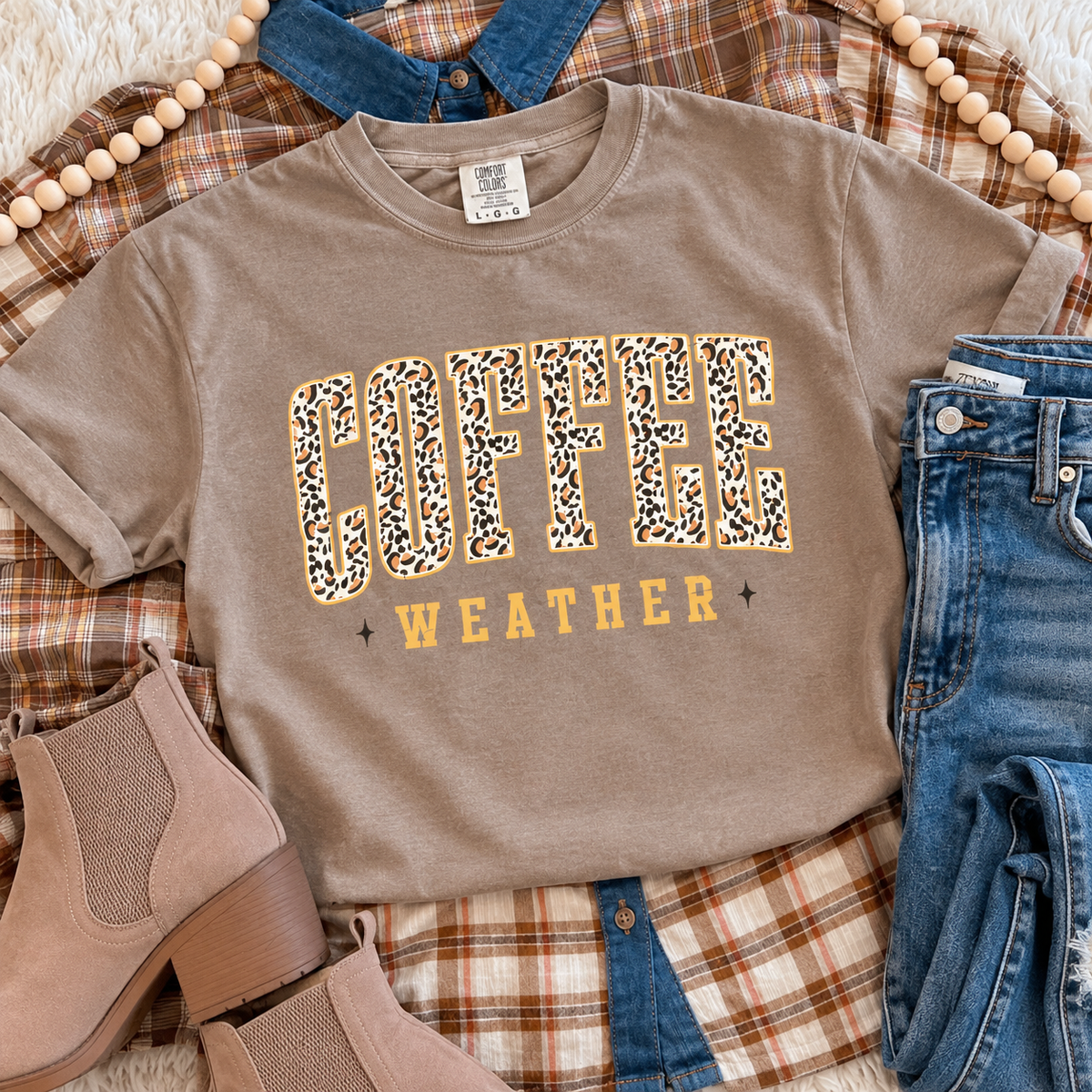 Leopard Coffee Weather Comfort Color Tee