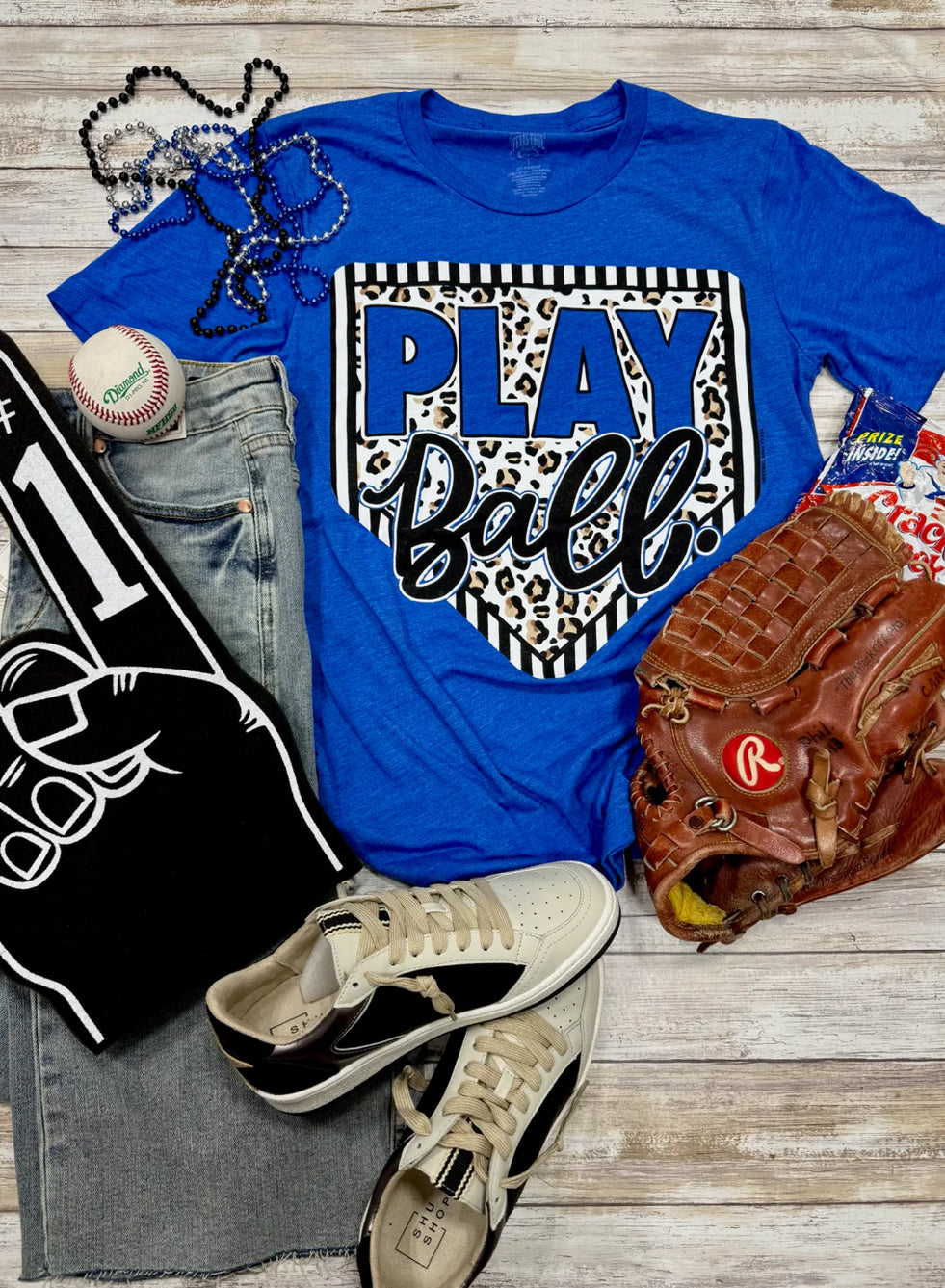 Blue Play Ball Leopard Homeplate Tee