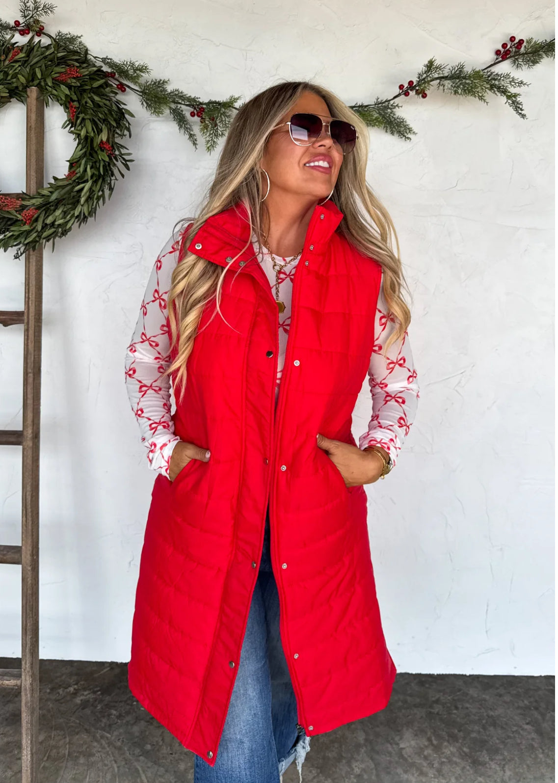 Kendall Red Long Puffer Vest
