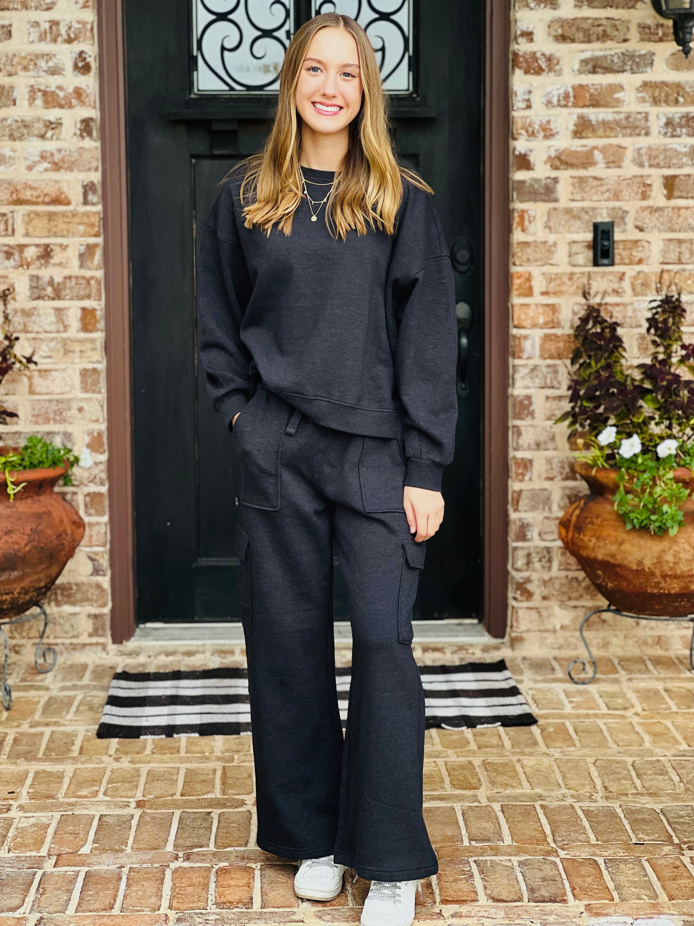 Risen | Washed Black High Rise Cargo Wide Pants