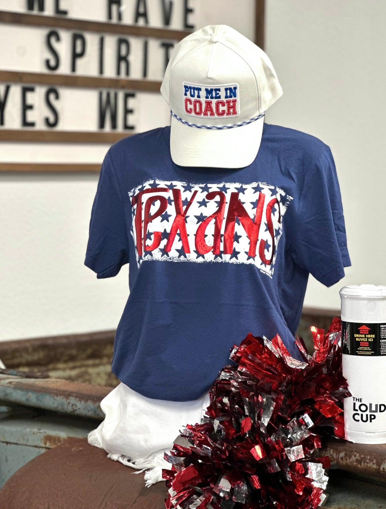 Texans Red Metallic Puff with Stars Tee