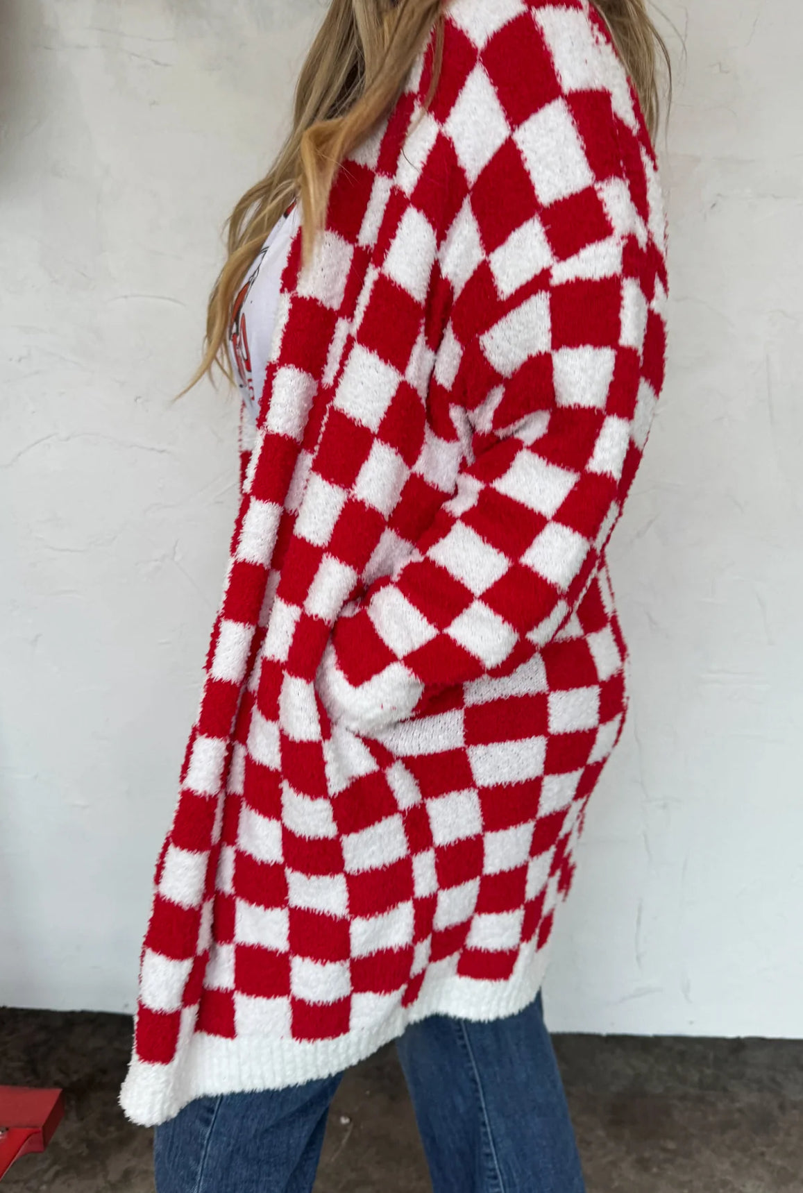 Red Checkered Cloud Cardigan