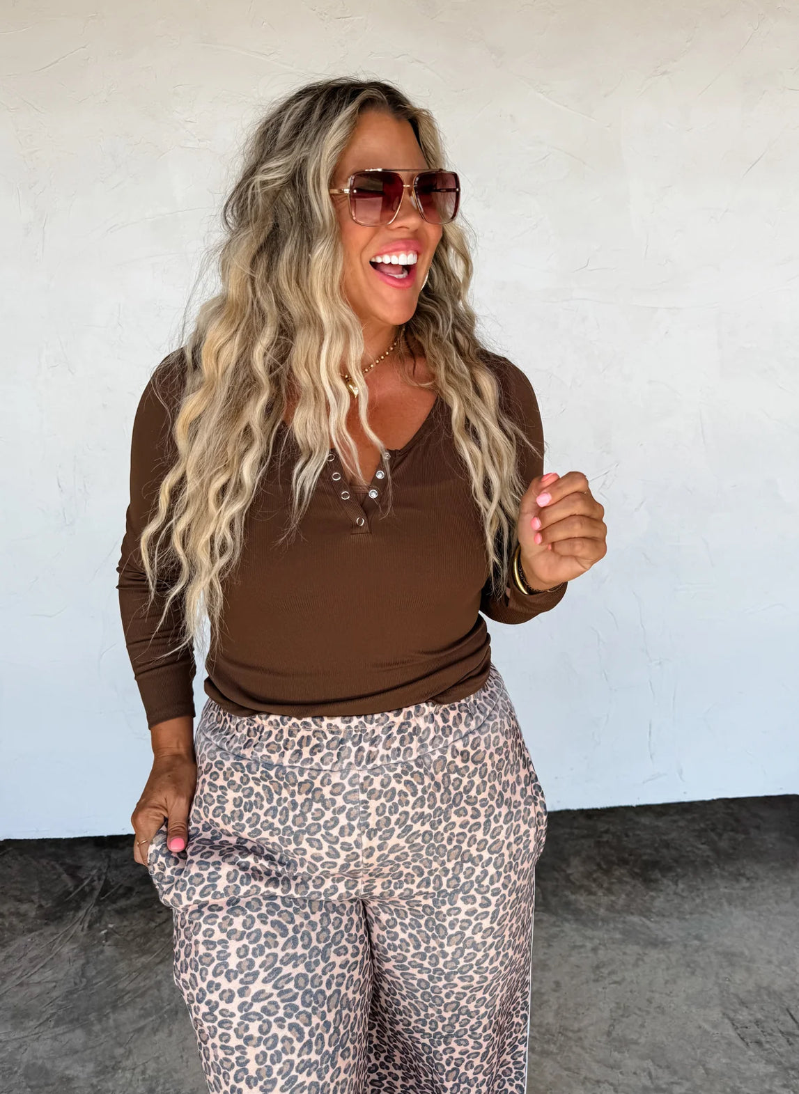 Brown Brooklyn Snap Henley Top