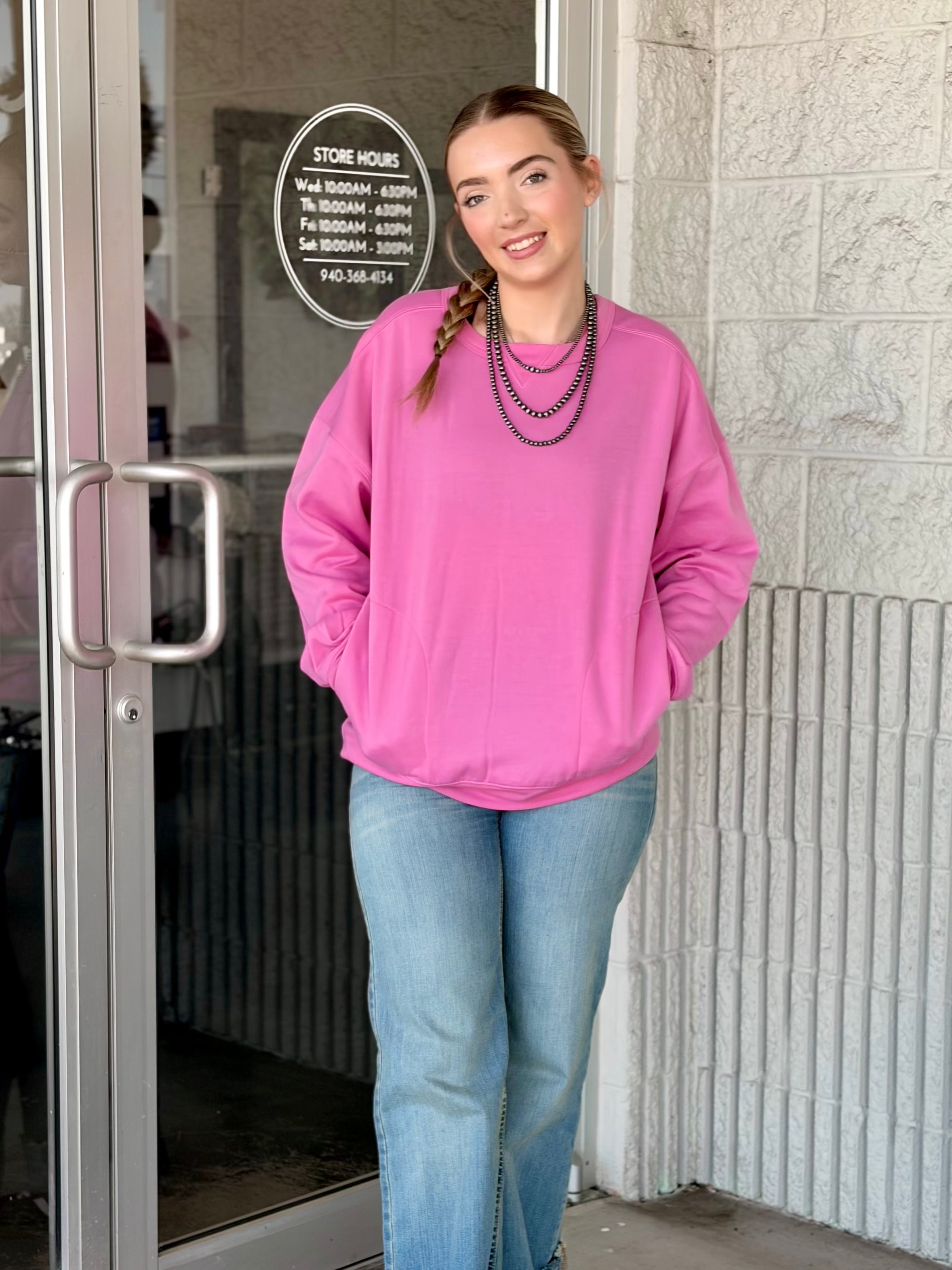 Flirt Pink Comfort Casual Top w/ Pockets