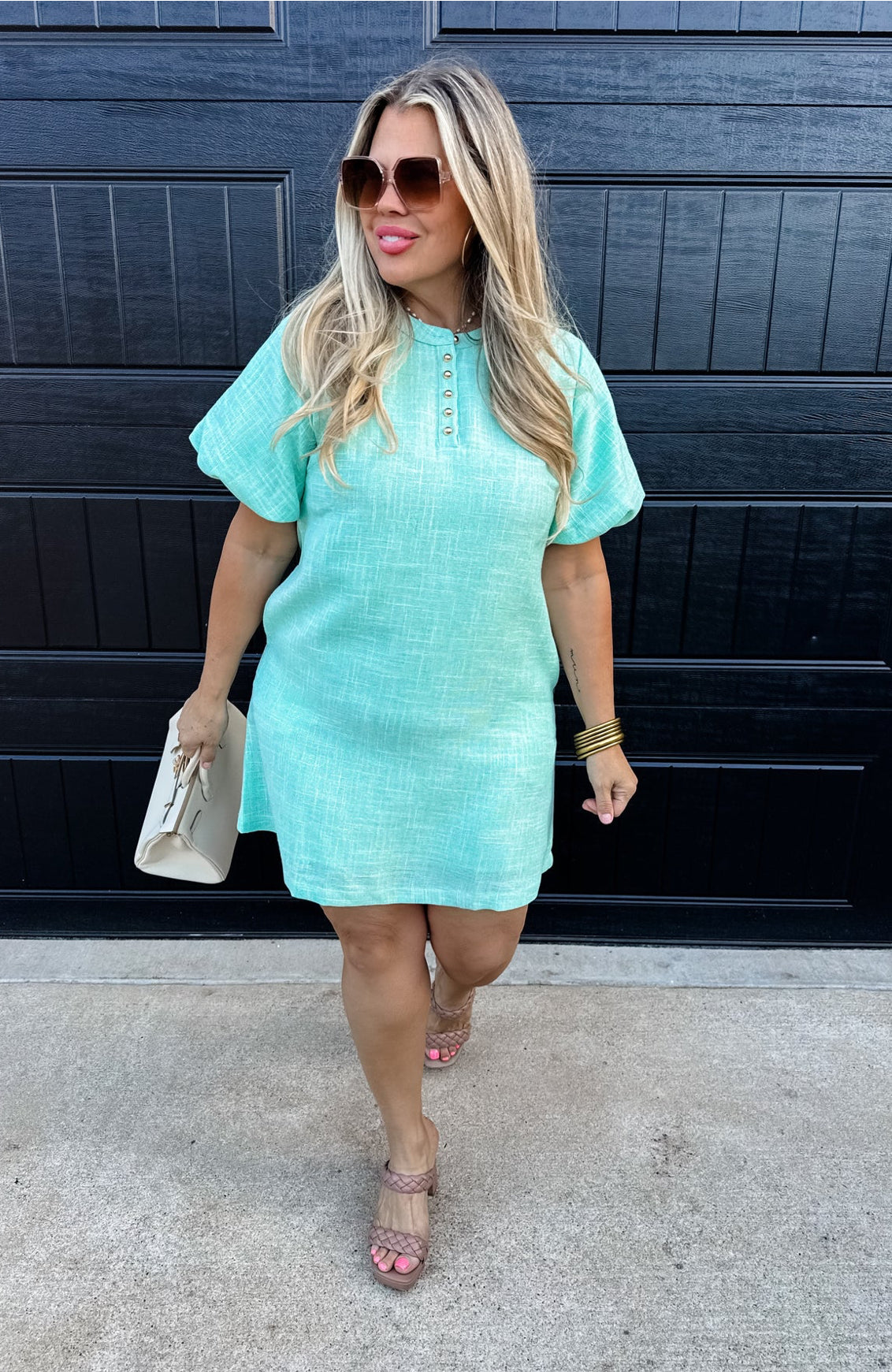 Jackie Mint Bubble Sleeve Dress