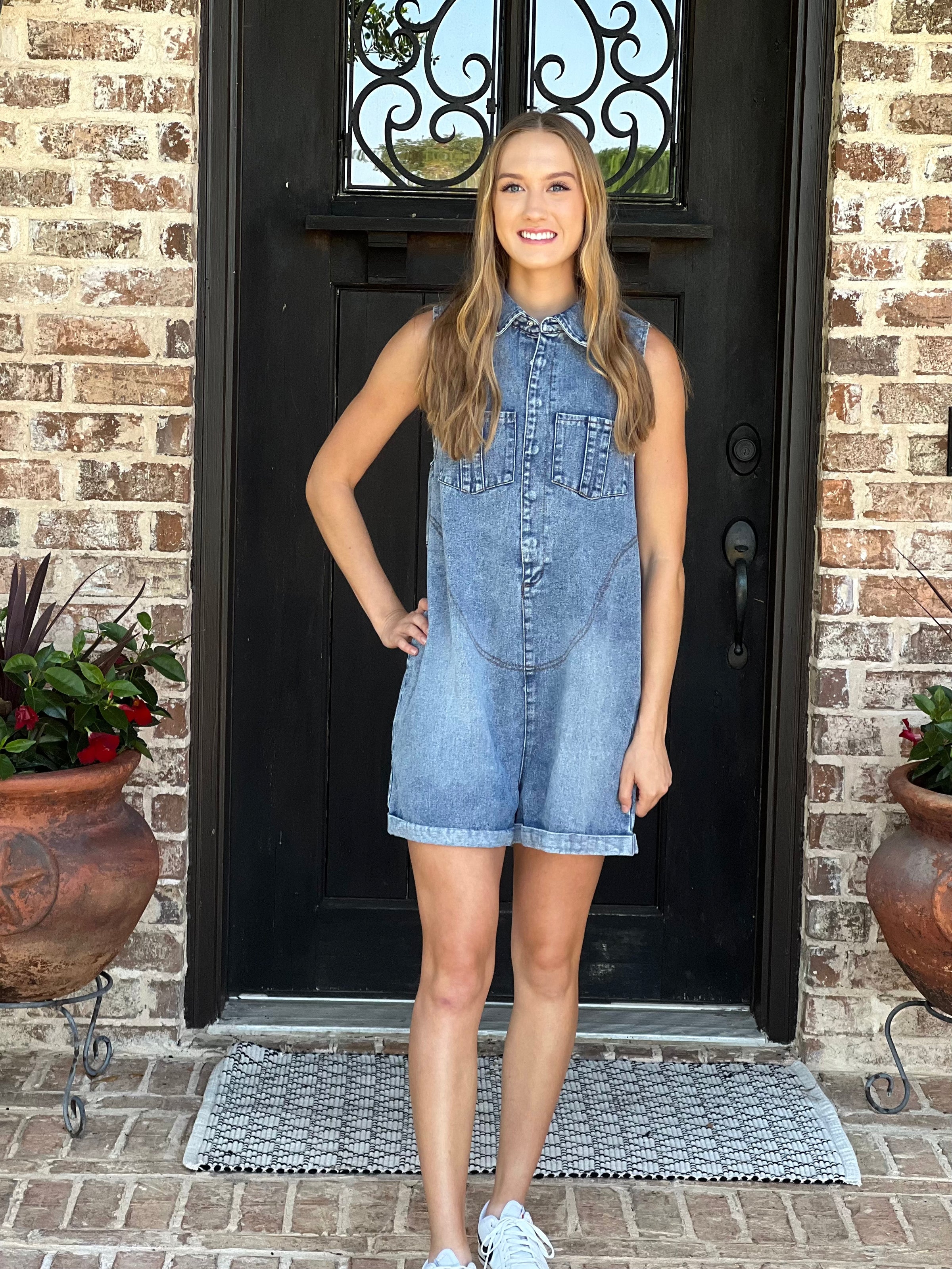 Washed Denim Casual Romper