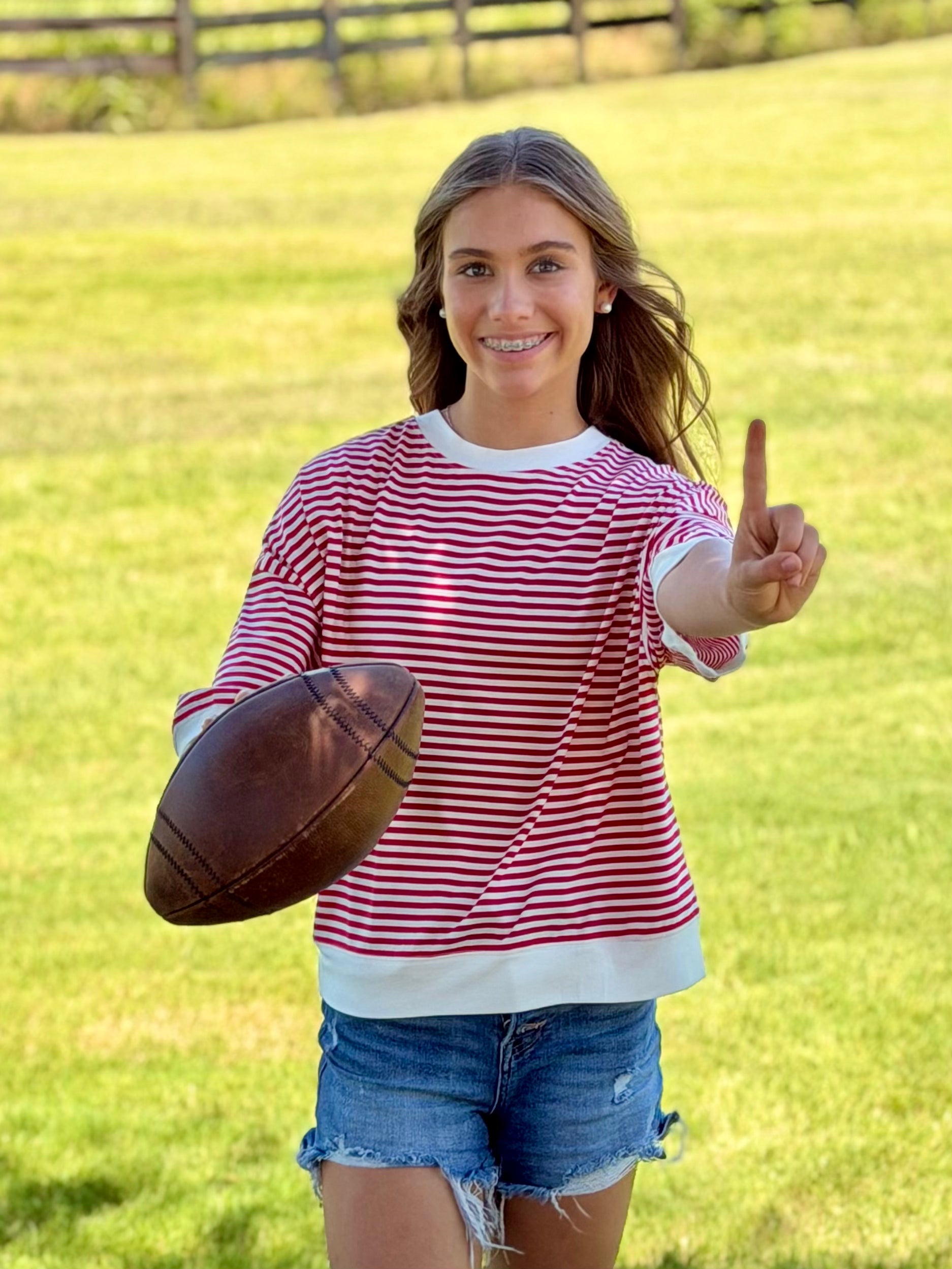 Go Team Red Striped Banded Top