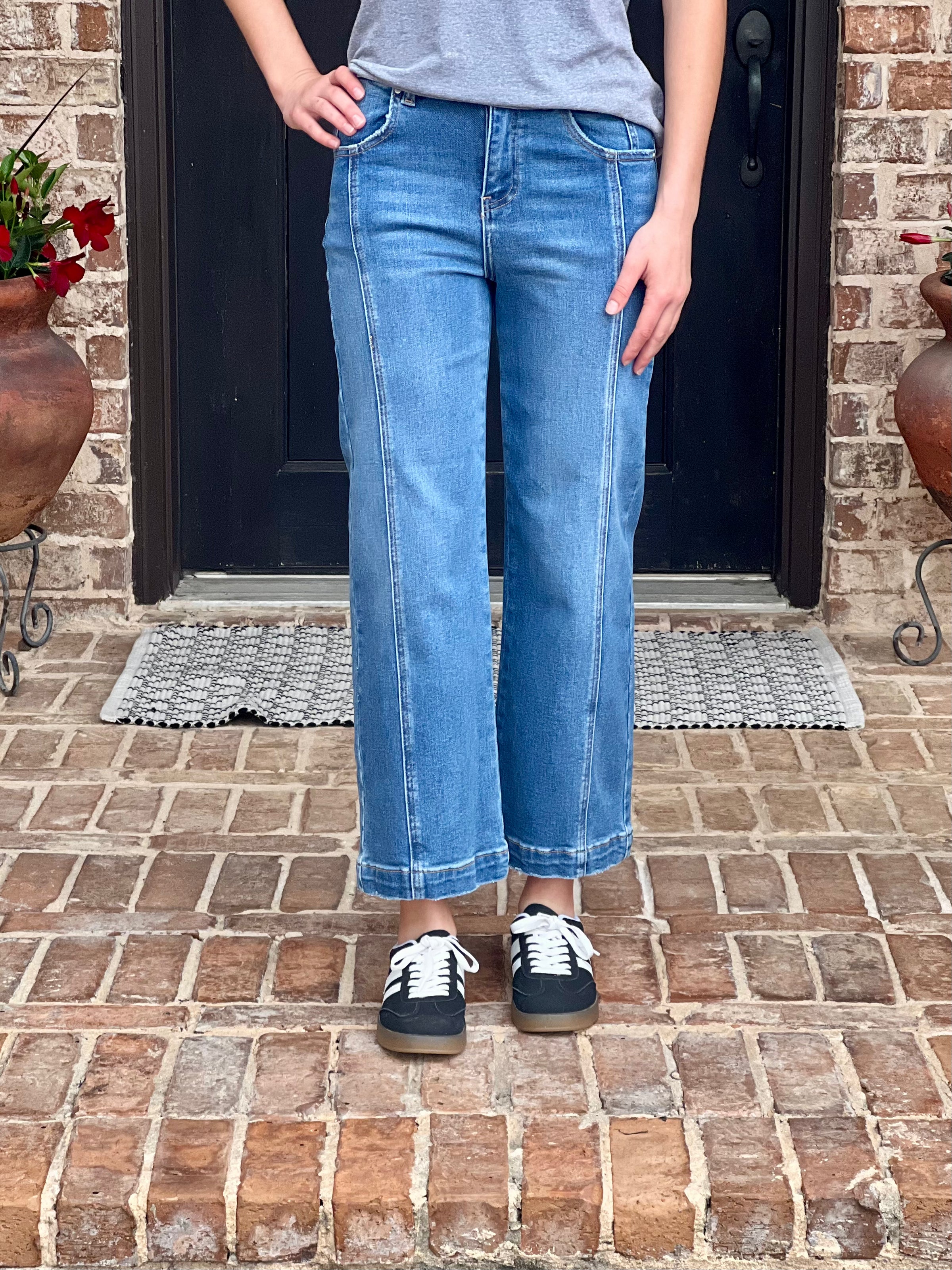 Risen | High Rise Crop Wide Side Seam Crop Jeans