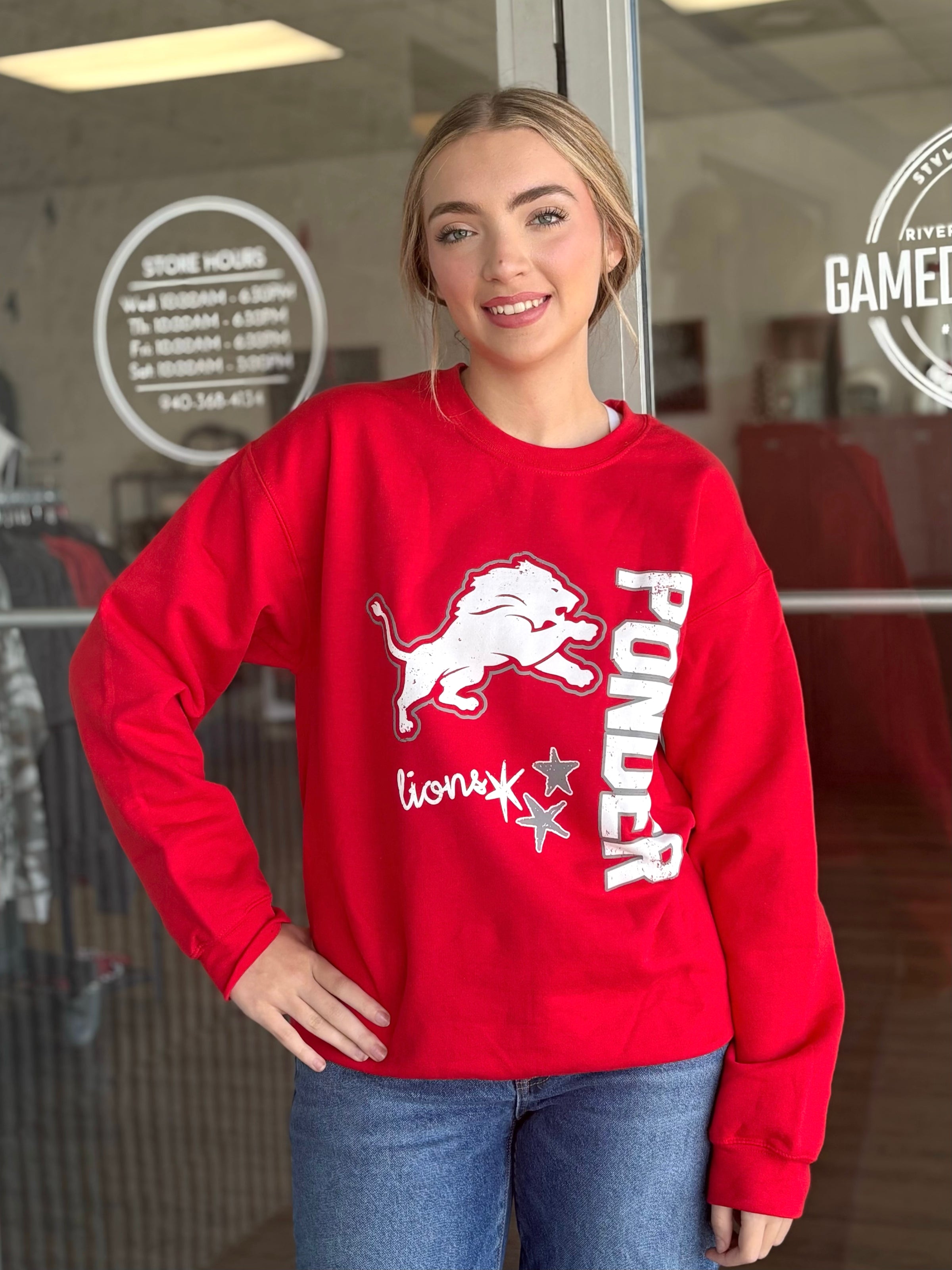 Red Ponder Lions Star Mascot Sweatshirt