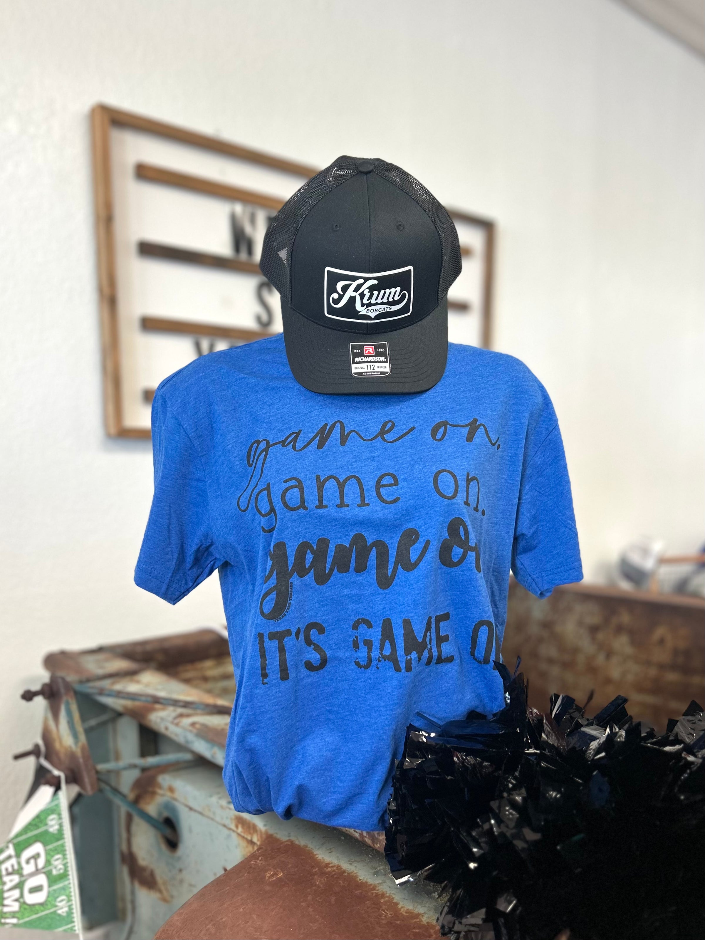 Game On Blue & Black Tee (small pin hole near back collar)