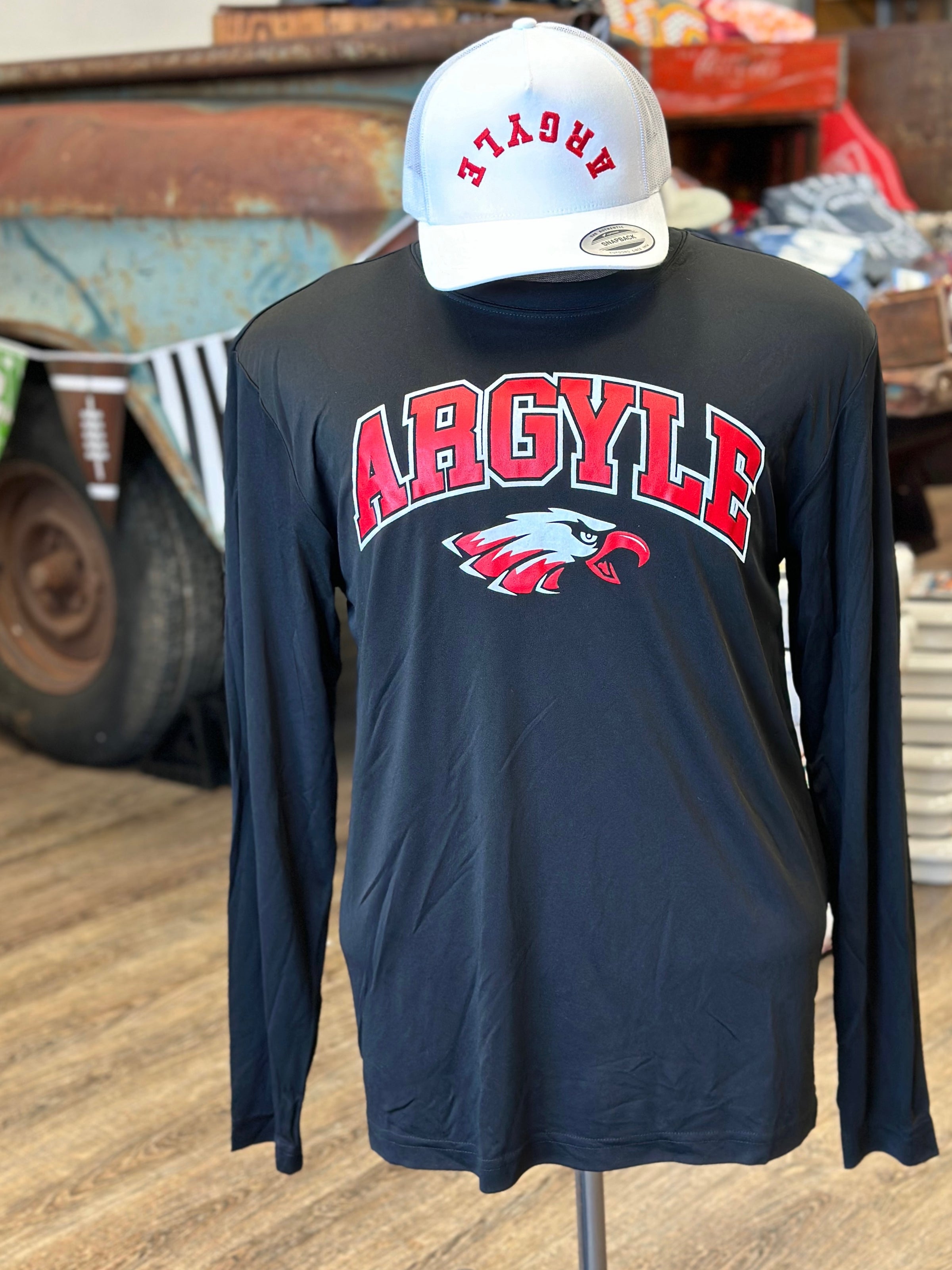 Argyle Mascot Black Drifit Long Sleeve Tee