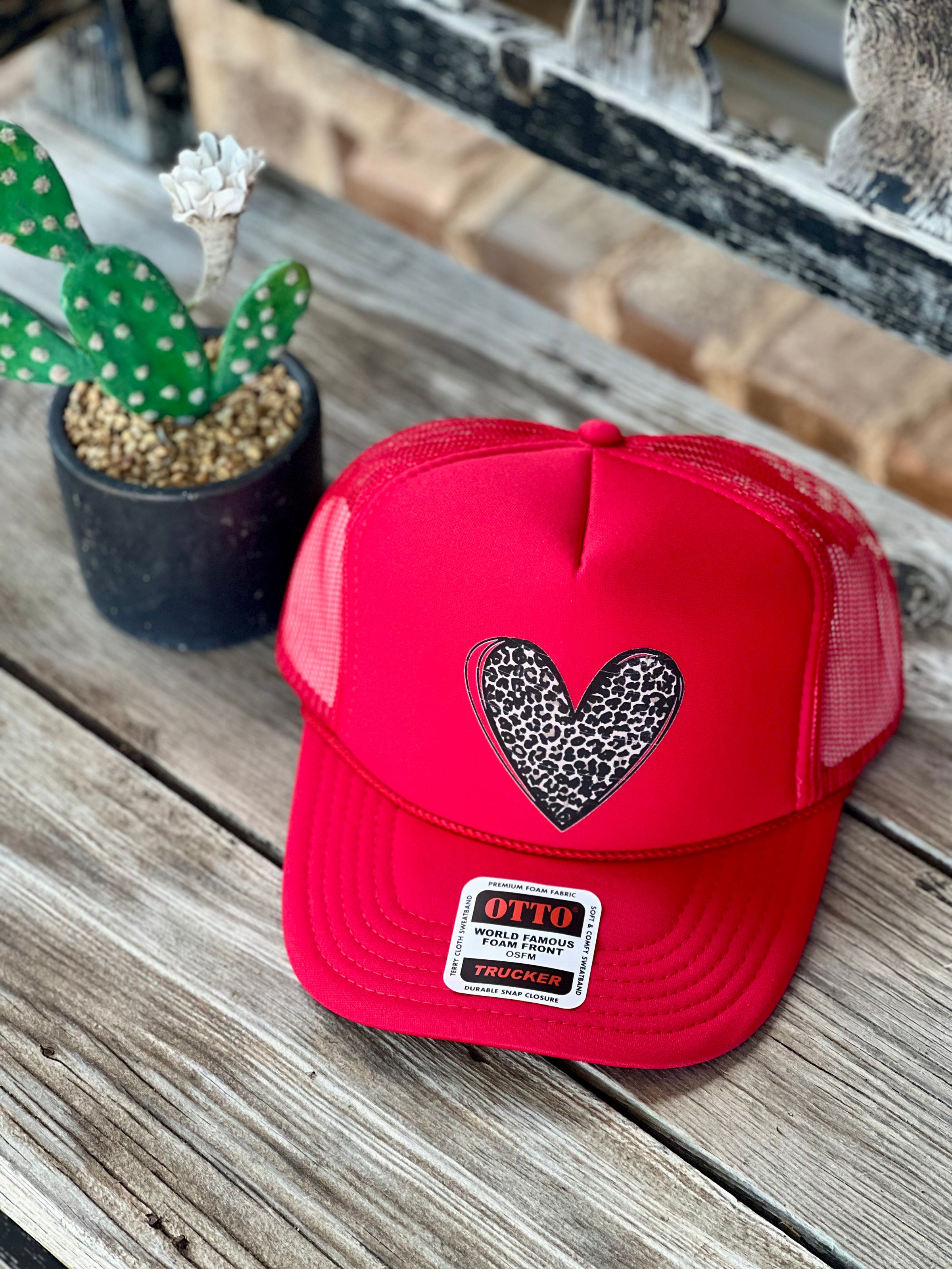 Leopard Heart Red Foam Hat