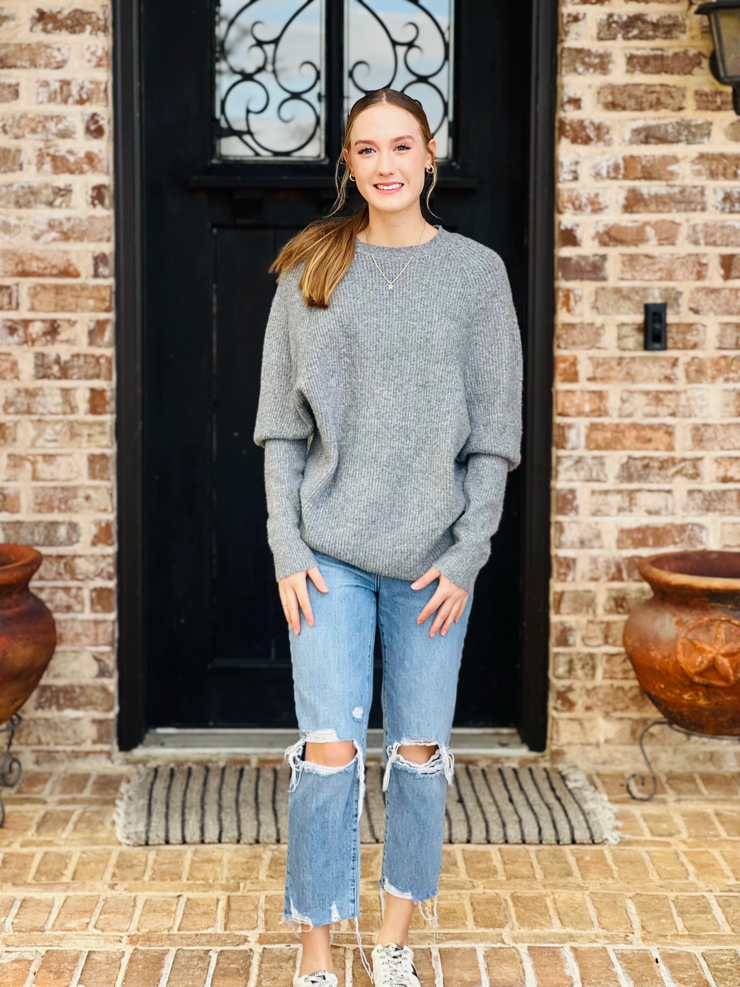 Heather Grey Raglan Dolman Oversized Sweater