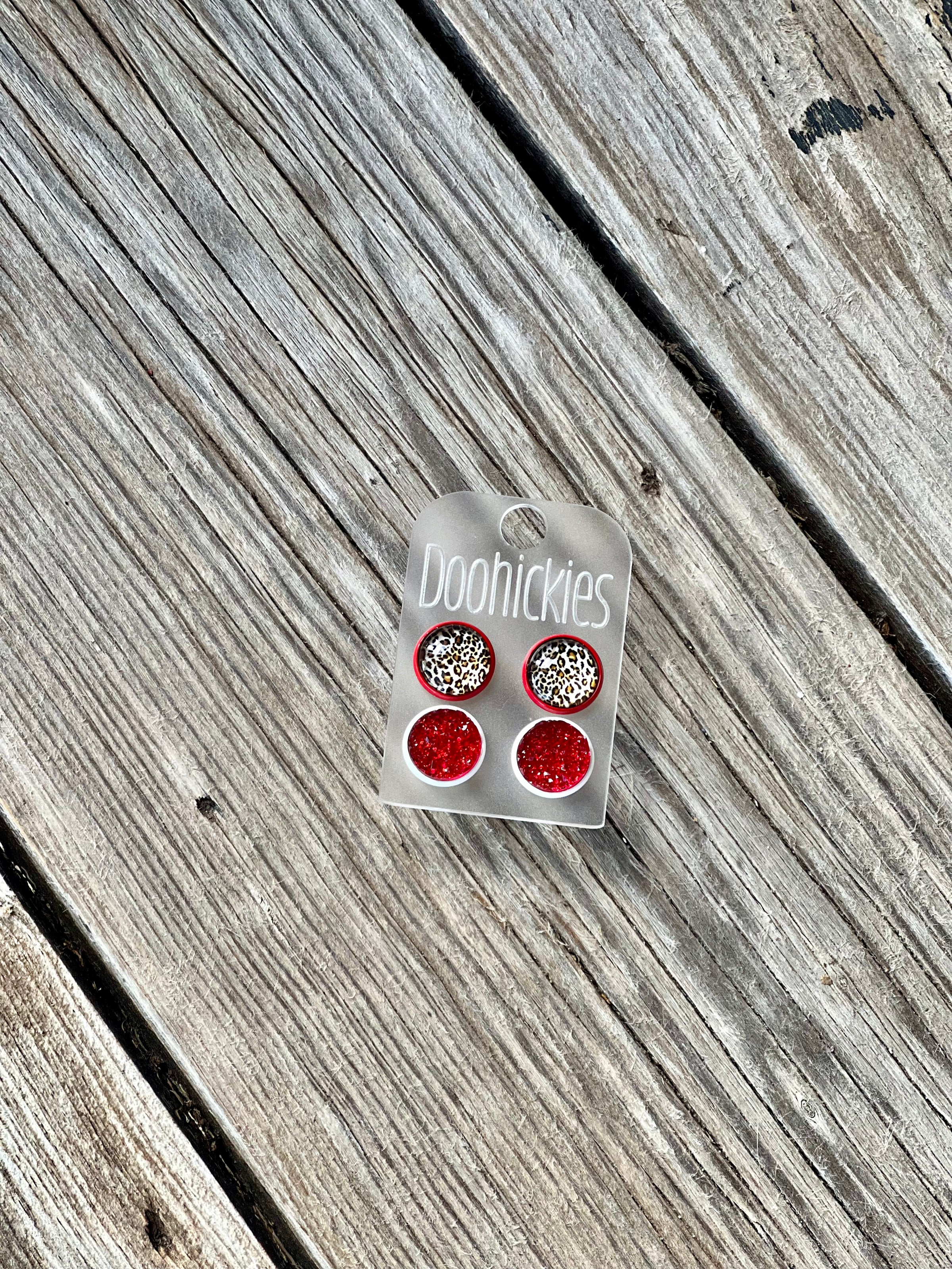 Leopard & Red Sparkle Stud Set