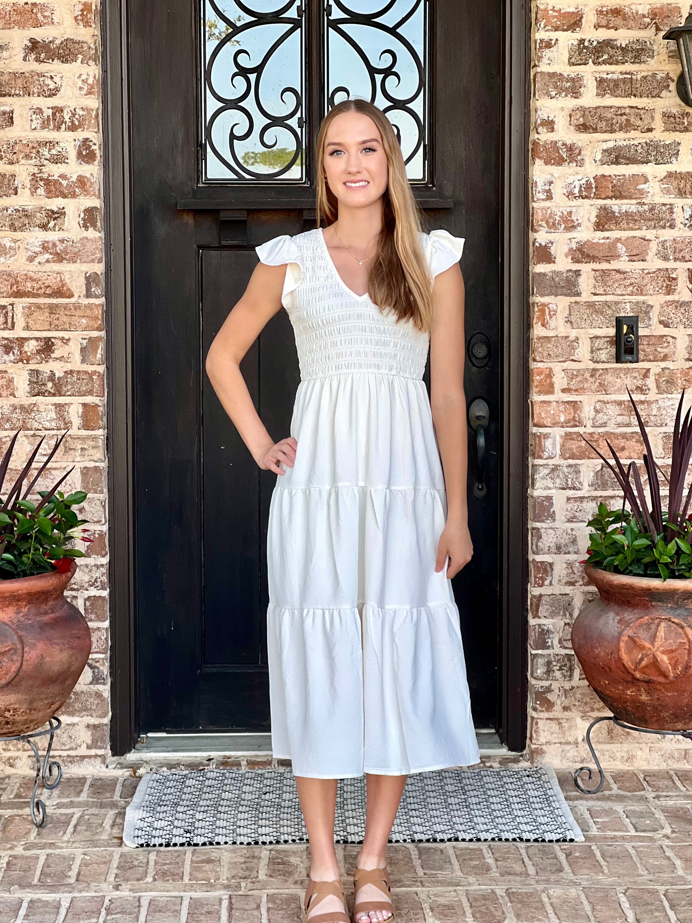 Cream Flutter Sleeve Maxi Dress