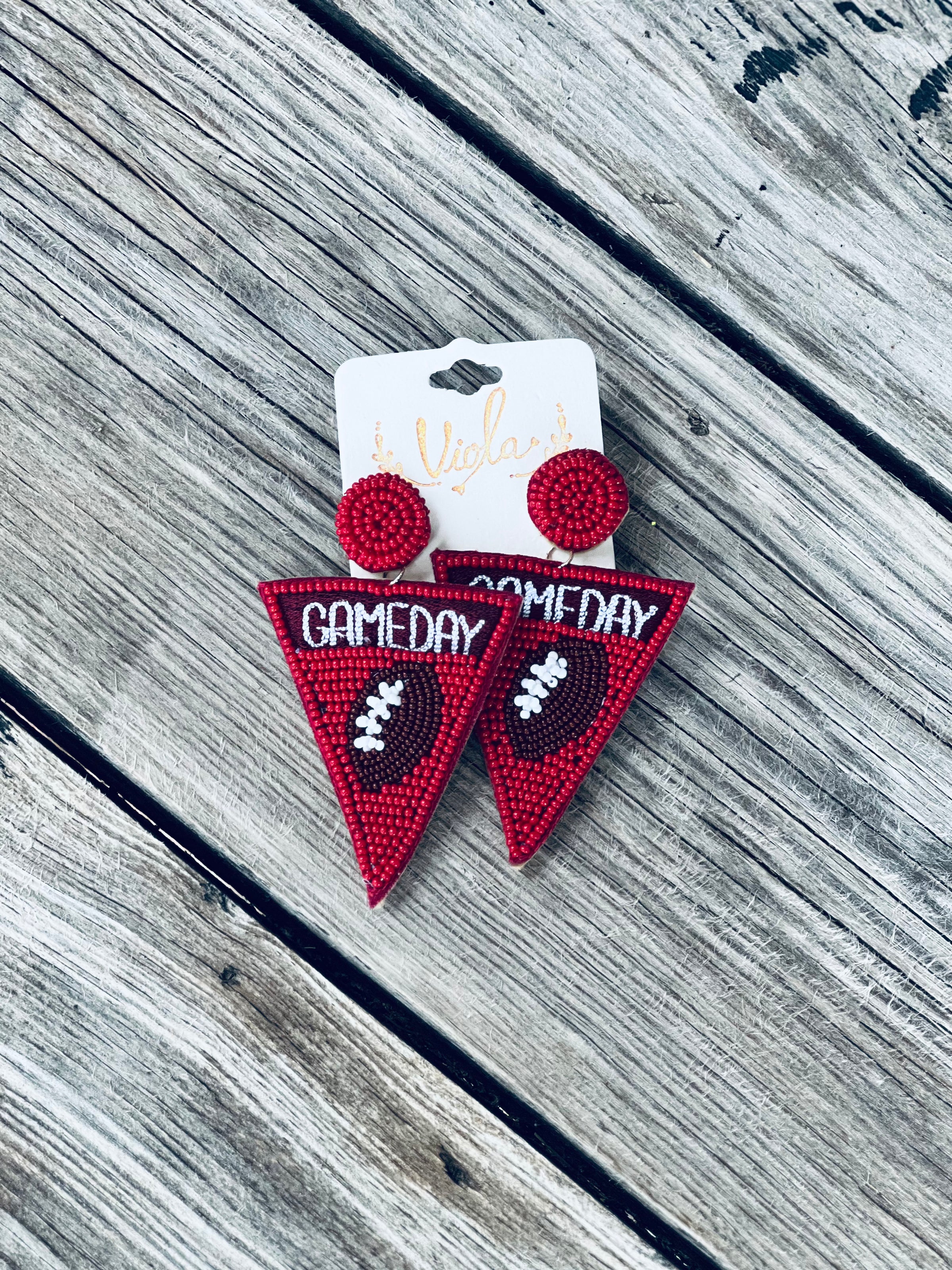 Maroon Game Day Pennant Bead Earrings