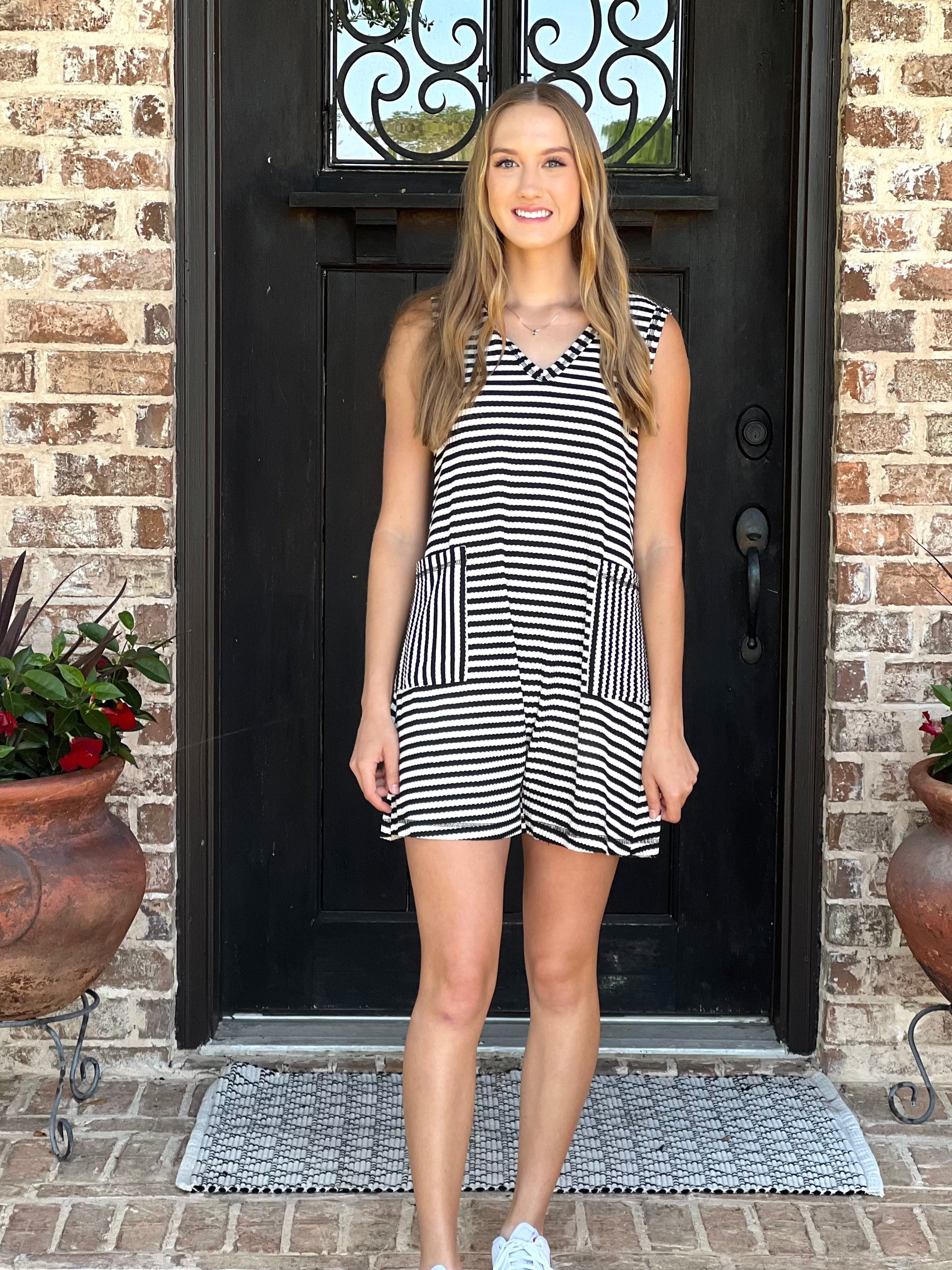 Oat & Black Striped Knit Casual Comfy Romper